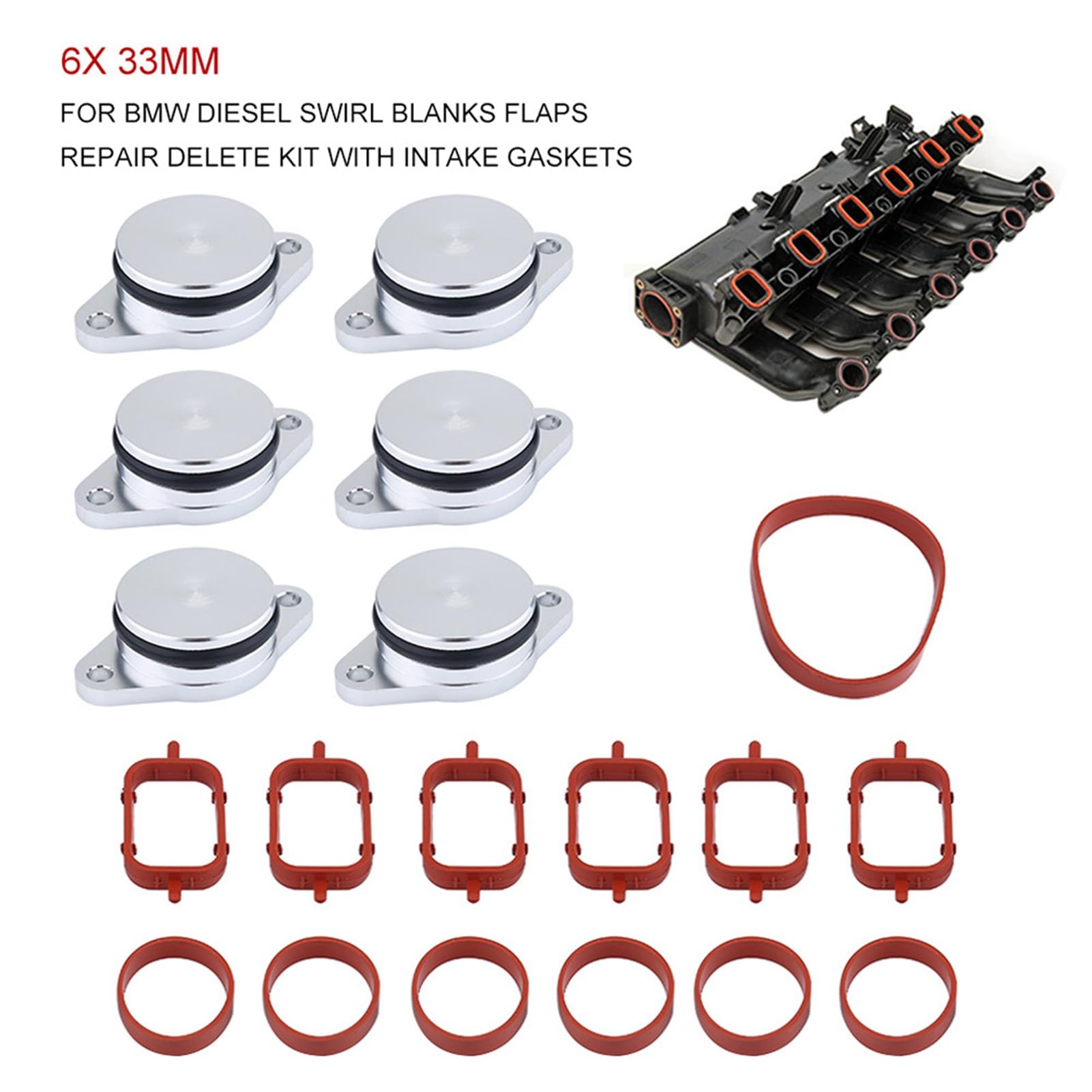 6x 33mm Swirl Flap Kit di riparazione Swirl Flap Blanks Bungs Kit guarnizioni di aspirazione sostituzione per 320d 330d 520d 525d 530d 730d
