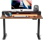 FEZIBO Height Adjustable Electric Standing Desk with Double Drawer, 48 x 24 Inch Table with Storage Shelf, Sit Stand Desk with Splice Board, Black Frame/Rustic Brown Top, 48 inch