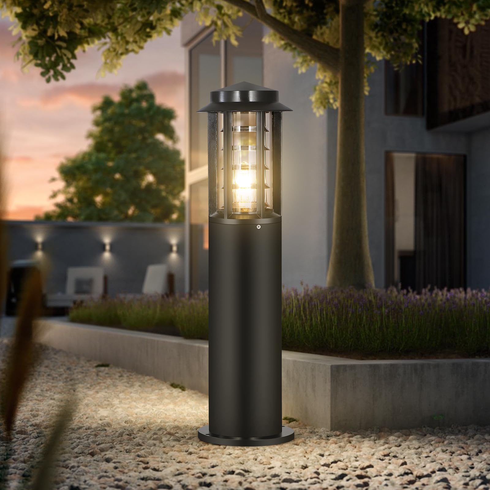 Landscape Path Light E26 Round Bollard Path Lights Modern Outdoor Driveway Lighting Lawn Floor Lamp Outside Housing Waterproof Pathway Lights Black Wired Post Path Lamps For Walkway Yard Garden