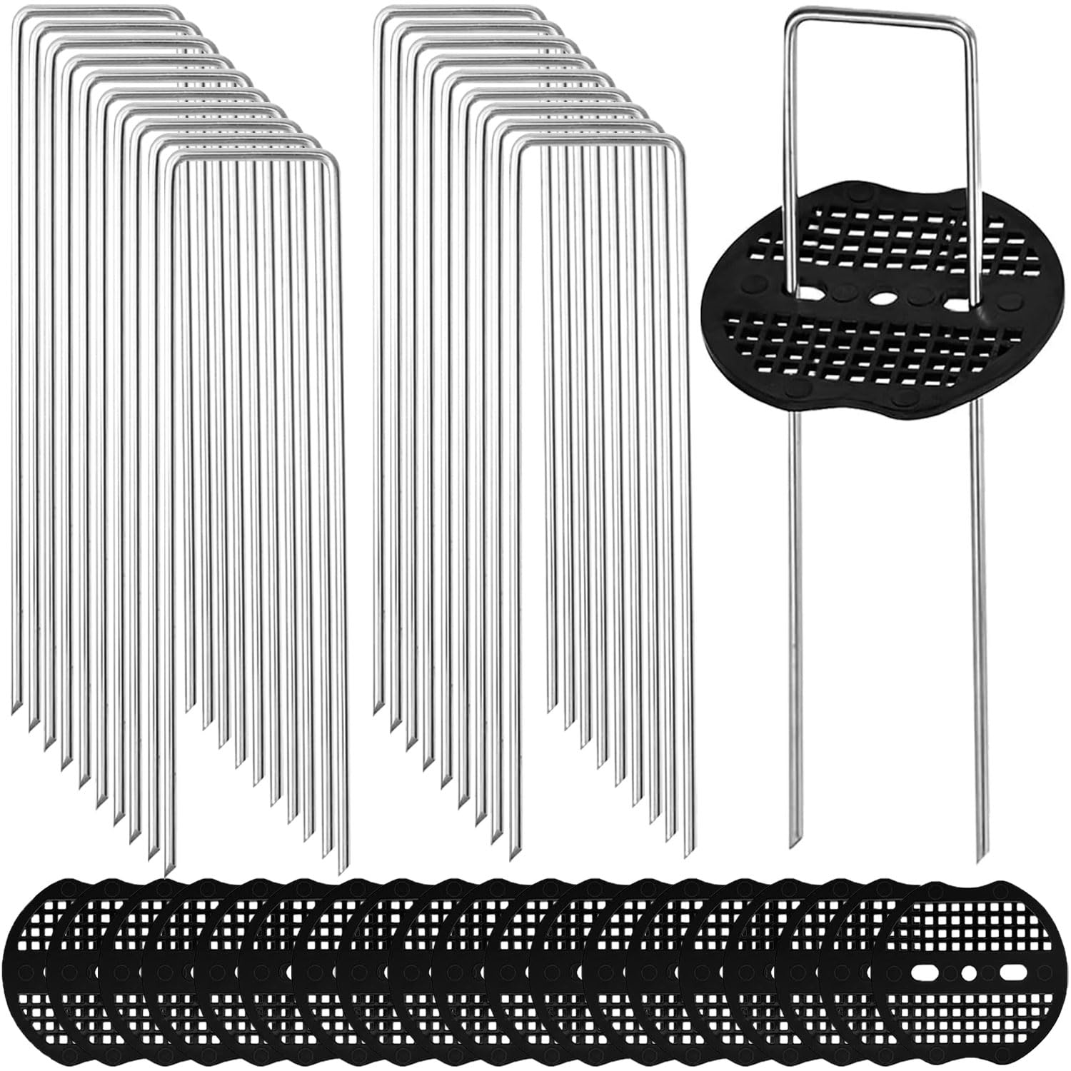 Wopanxye 20 Pack U Shaped Ground Pegs, 200 mm x 40 mm, Silver Hot-dip galvanizing Weed Membrane Pegs, Adjustable Width Sharp Ends, for Weed Fabric, Insect Net, Geogrid, Fence, Hoses โ image 1