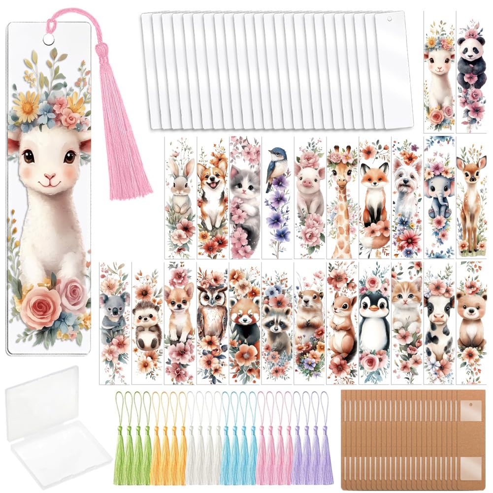 Peacoblue 121pcs Flowers and Animals UV DTF Bookmark Making Kit Acrylic Carft for Women Men Kid Adult, DIY Cute Bookmarker Decal Stickers Warps Kit for Students Teachers Book Lovers Reading โ image 1