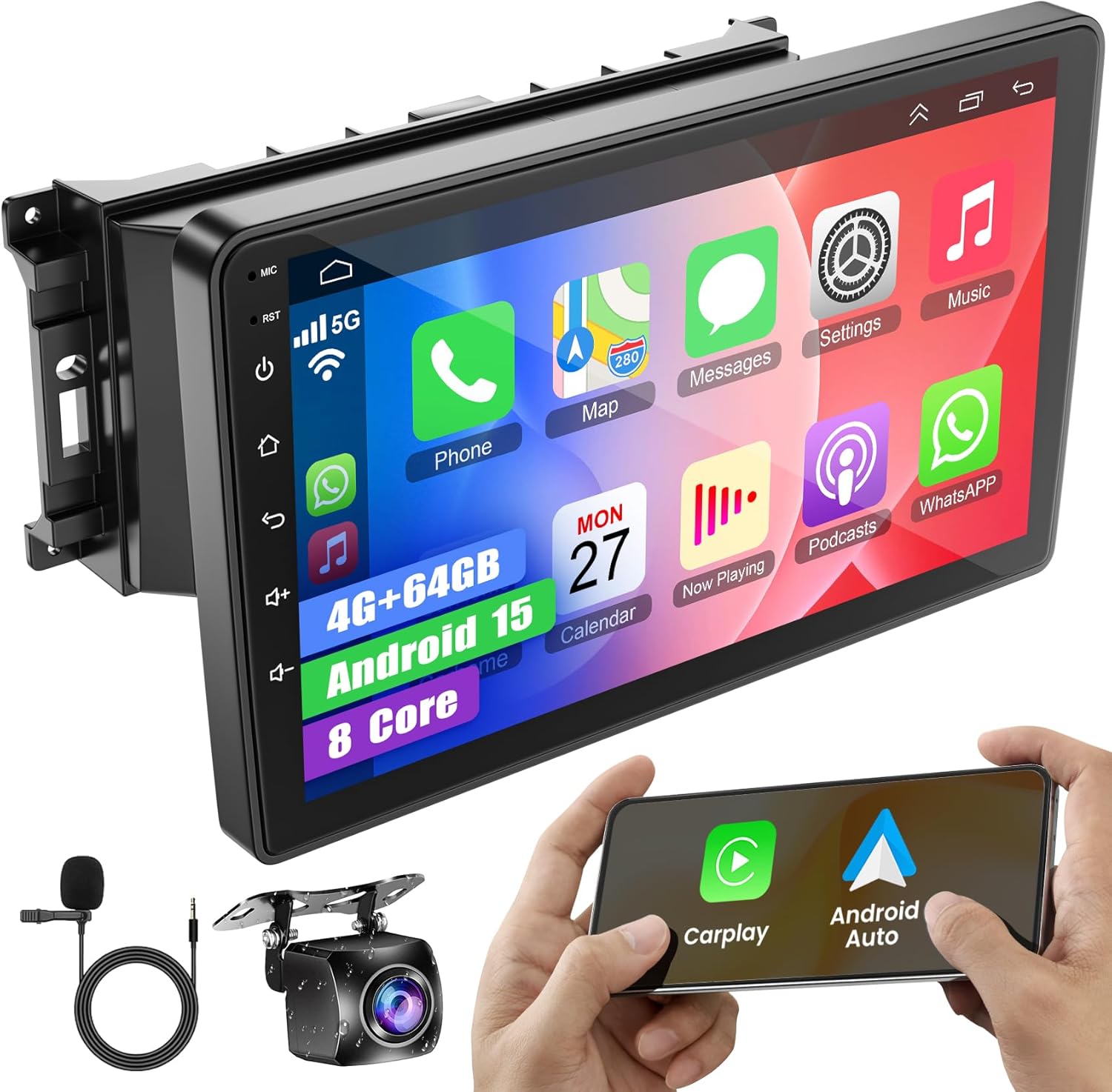 4GB RAM + 64GB ROM Android Car Radio for Dodge Ram 1500/2500/3500 2009-2012, for Jeep Wrangler JK 2007-2018, – 10.2" Touchscreen with Wireless Carplay & Android Auto & Bluetooth