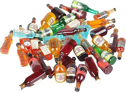 40 piezas de mini botellas de cerveza falsas en miniatura, decoración de bebidas de vino mixtas, modelo de vidrio de cerveza, modelos de botellas de