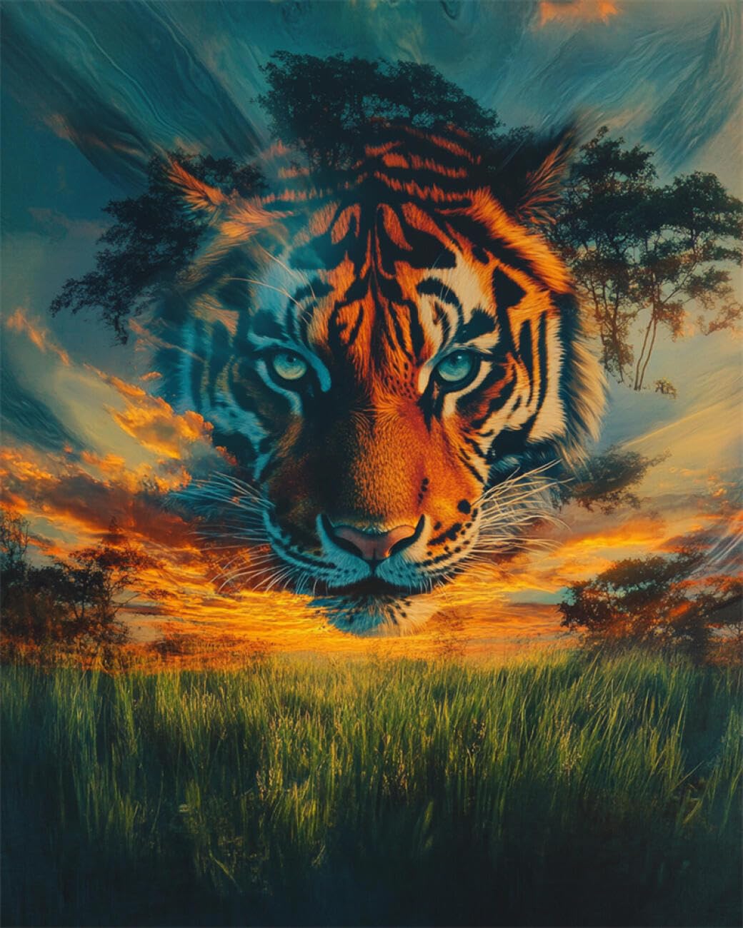 RKFLGEW DIY Embroidery Beads Set Fantasy Tiger 30x40cm