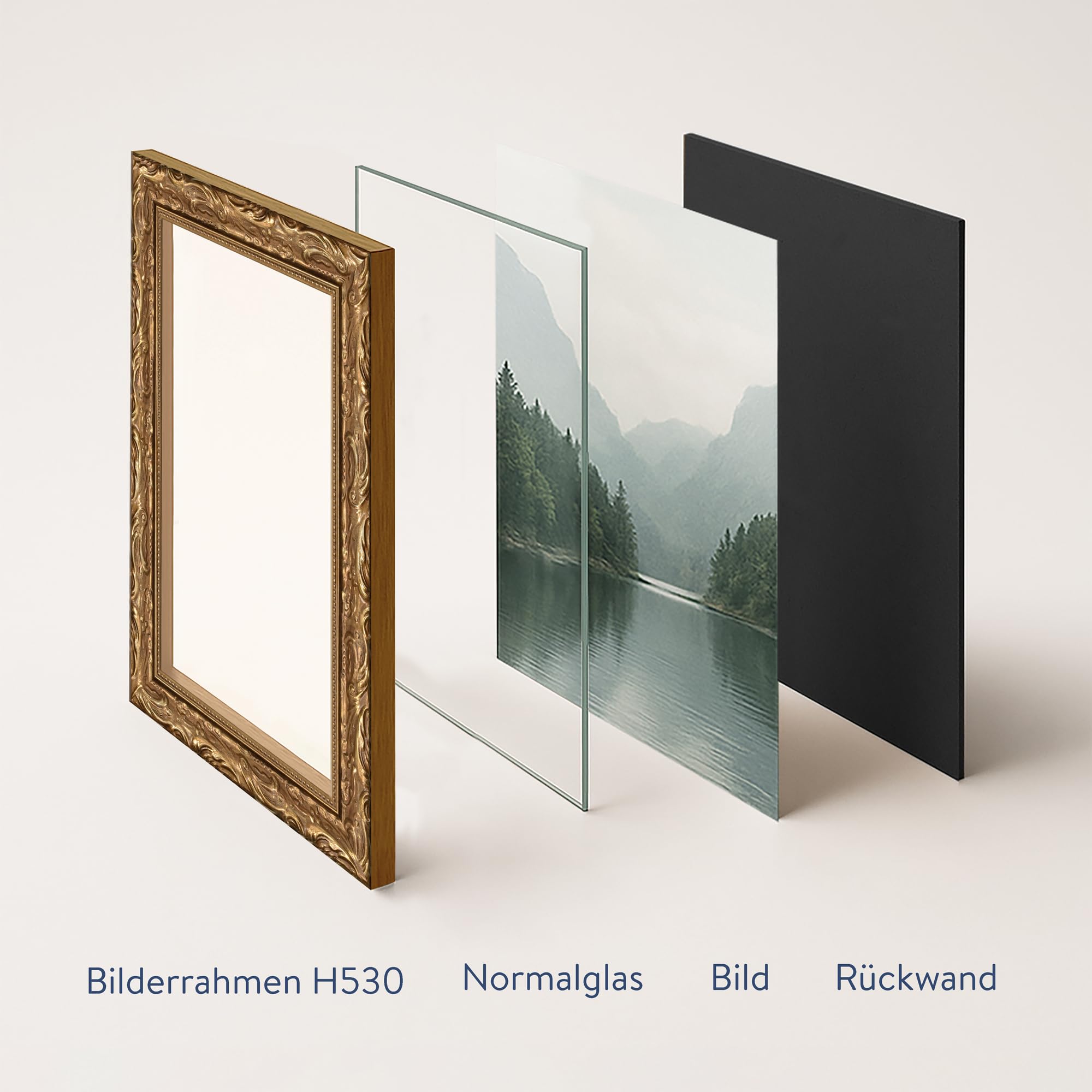 WANDStyle Bilderrahmen A3 Holz, DIN A3 Bilderrahmen Gold Vintage 42x30 cm | Hochwertiger Holzbilderrahmen Antik, Posterrahmen zum Aufhängen, Rahmen 30x42 cm, Fotorahmen H530 Made in Germany