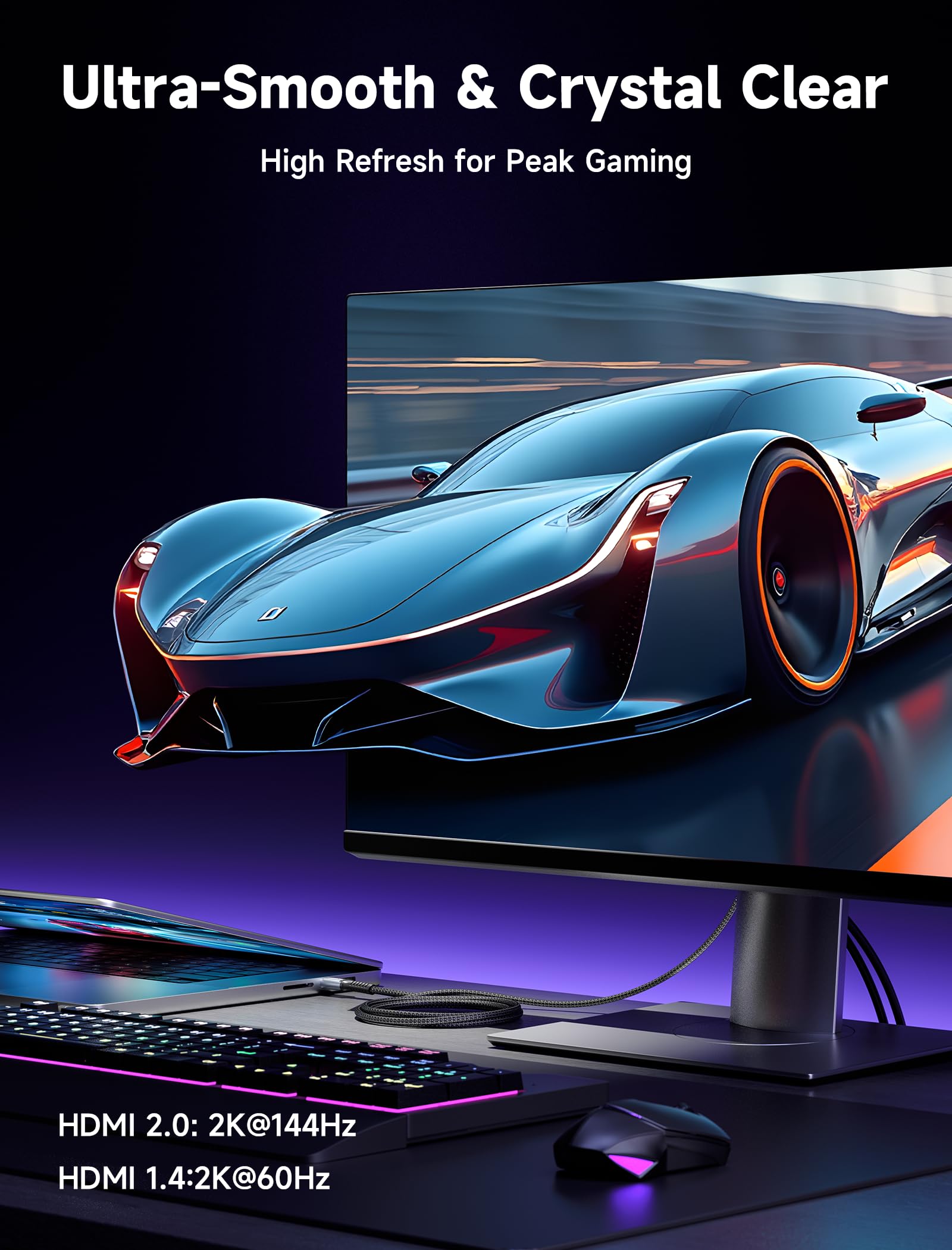 JSAUX Cavo USB C a HDMI 4K 60 Hz 2M, USB Tipo C a HDMI compatibile con 4K 30 Hz UHD, per Thunderbolt 3, iPhone 17 16 Pro 15, MacBook Pro Air 2018, iPad Pro, Galaxy S25 S24 S10 S9, Surface Book Grigio