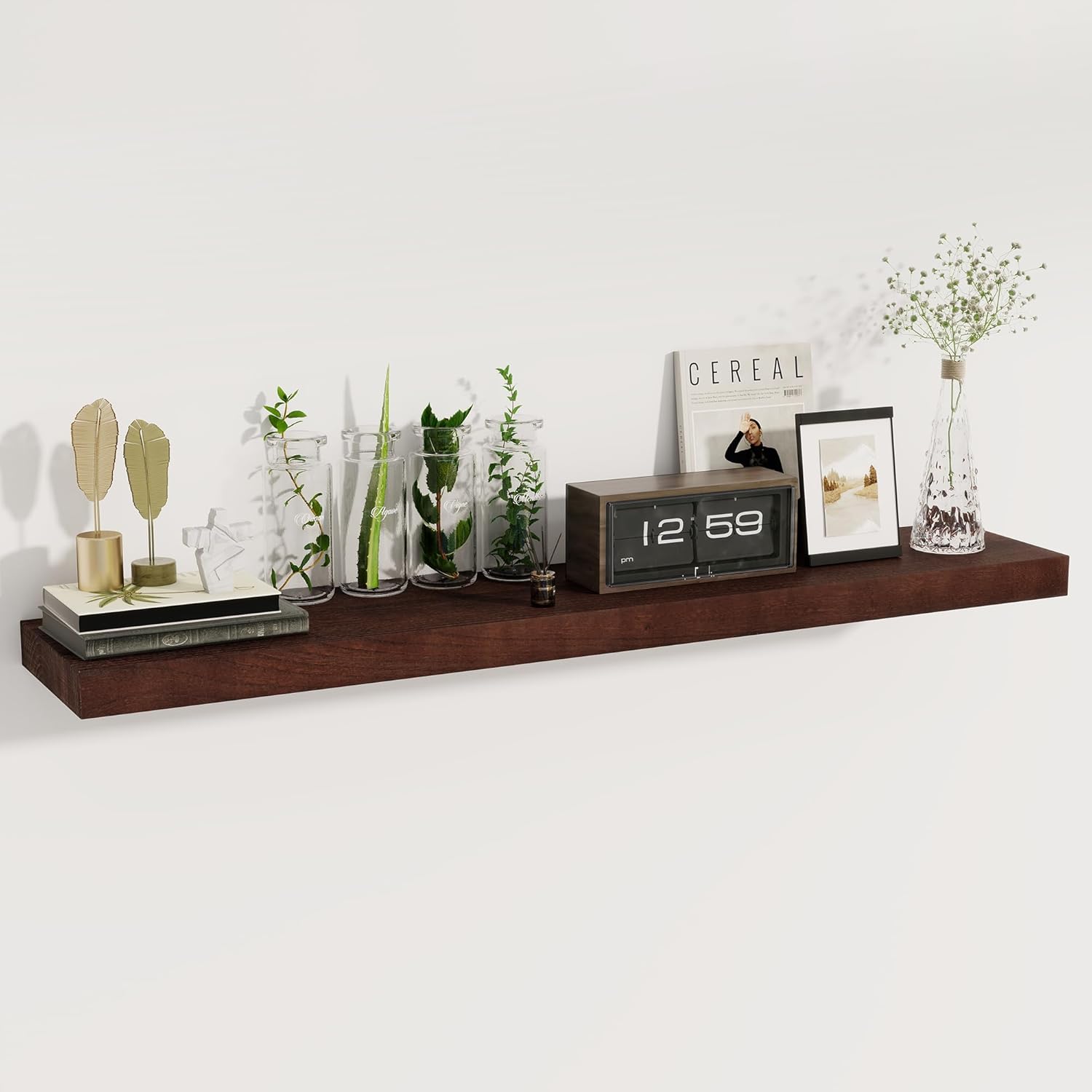 fuqing Floating Shelves for Wall - 48 Inch Mahogany Wall Shelves Set of 1-48 Inch Wide x 9.3 Inch Deep x 1.6 Inch Thick Wooden Shelves for Room Decor & Storage