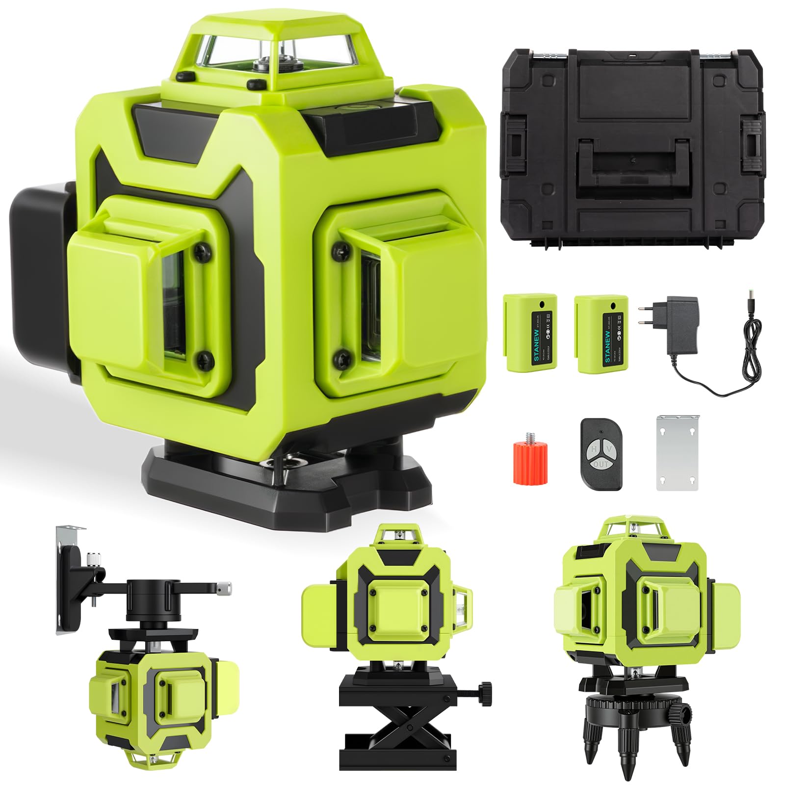 STANEW Laser Level Self-Leveling 360 Degrees, Professional Green Laser Leveler 16 Lines, Laser Level with 2 Battery, Stand, Ideal for Indoor Outdoor, Construction, Drywall, Home Decoration