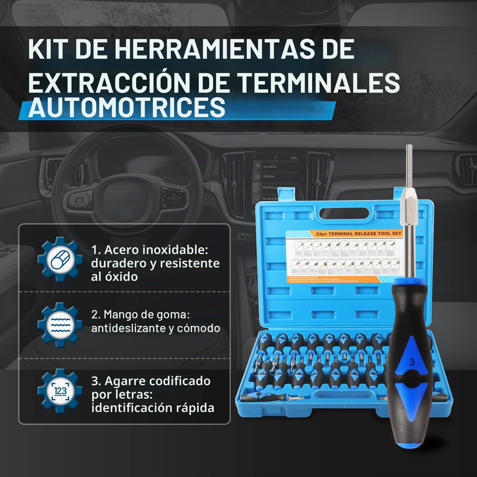 KAISAL Kit de herramientas de extracción de terminales automotrices de 23 piezas, herramienta de liberación de terminales de coche de acero al carbono, conector de cableado eléctrico universal