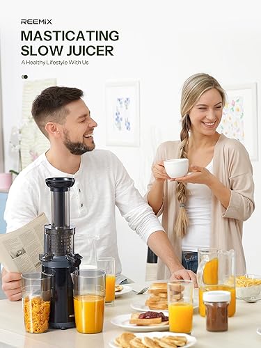 Miniatura 7 de Reemix - Exprimidor de prensado en frío compacto y pequeño, extractor de jugo, denso en nutrientes y vitaminas, tritán sin BPA, fácil de limpiar