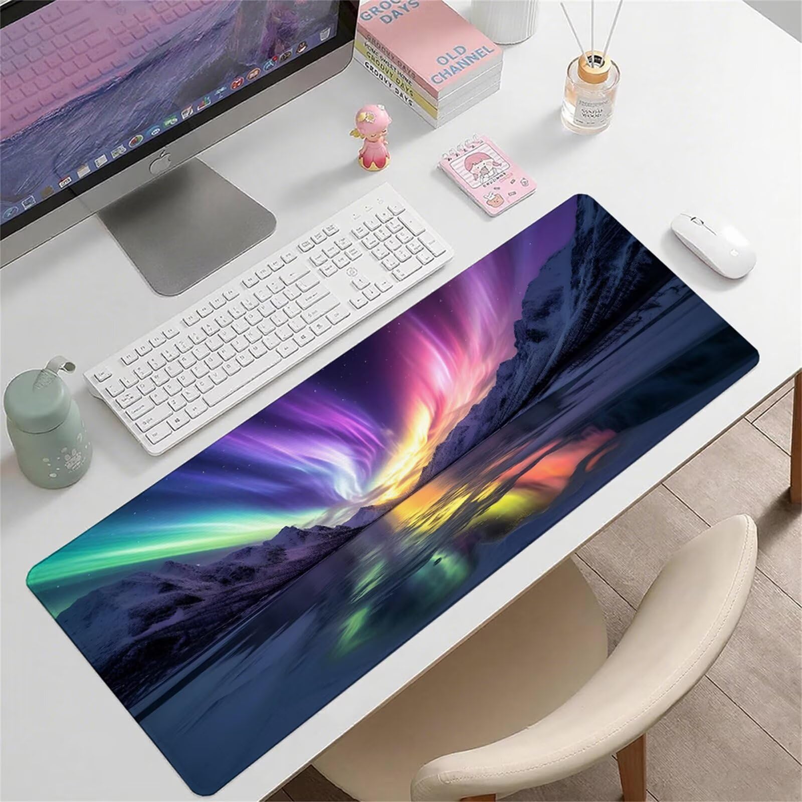 Czarna podkładka pod mysz XXL 1600 x 800 x 3 mm zorza pod ręką akcesoria biurowe antypoślizgowa gumowa podstawa i szyte krawędzie podkładka pod mysz dla graczy do dekoracji biura dekoracyjnego