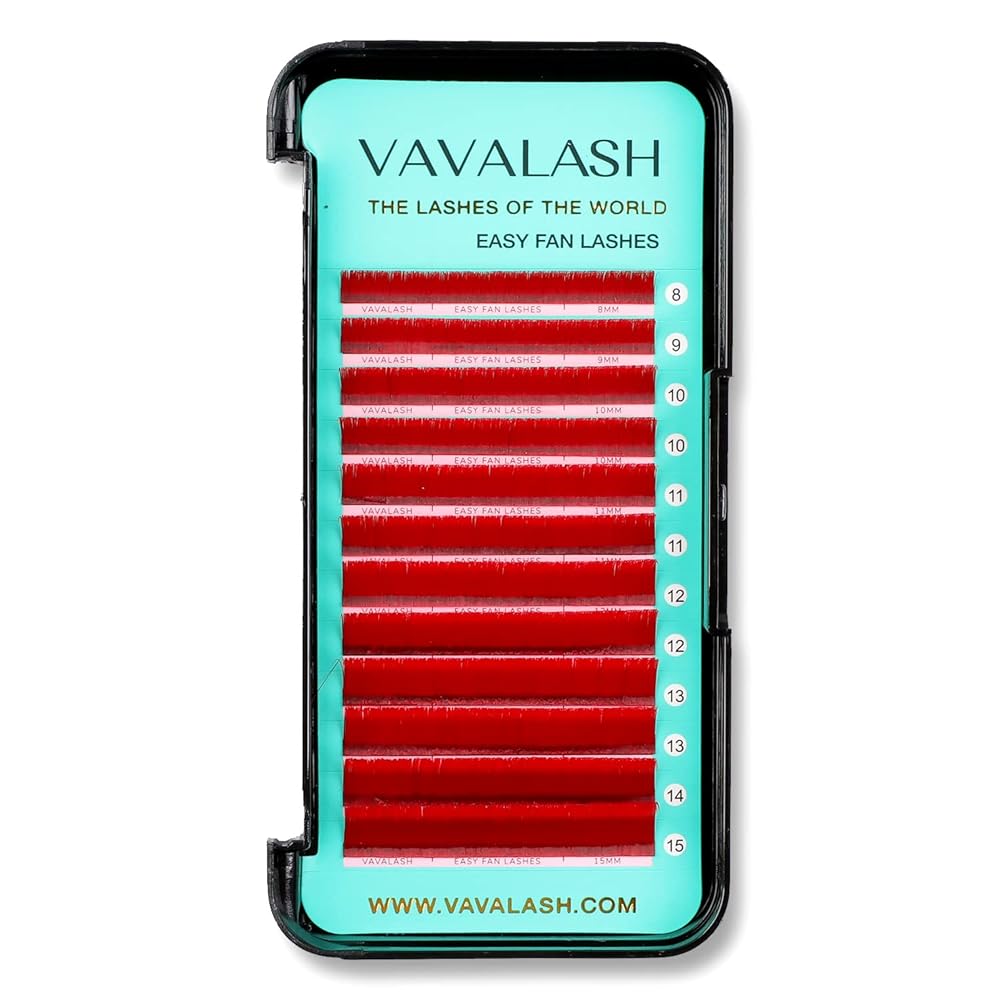 VAVALASH Colored Easy Fan Eyelash Extensions 0.07 C Curl 8-15mm Mixed Tray Red Self Fanning Lashes 2D-10D Colorful Volume lash extensionsRed,0.07-C-8-15 Mix