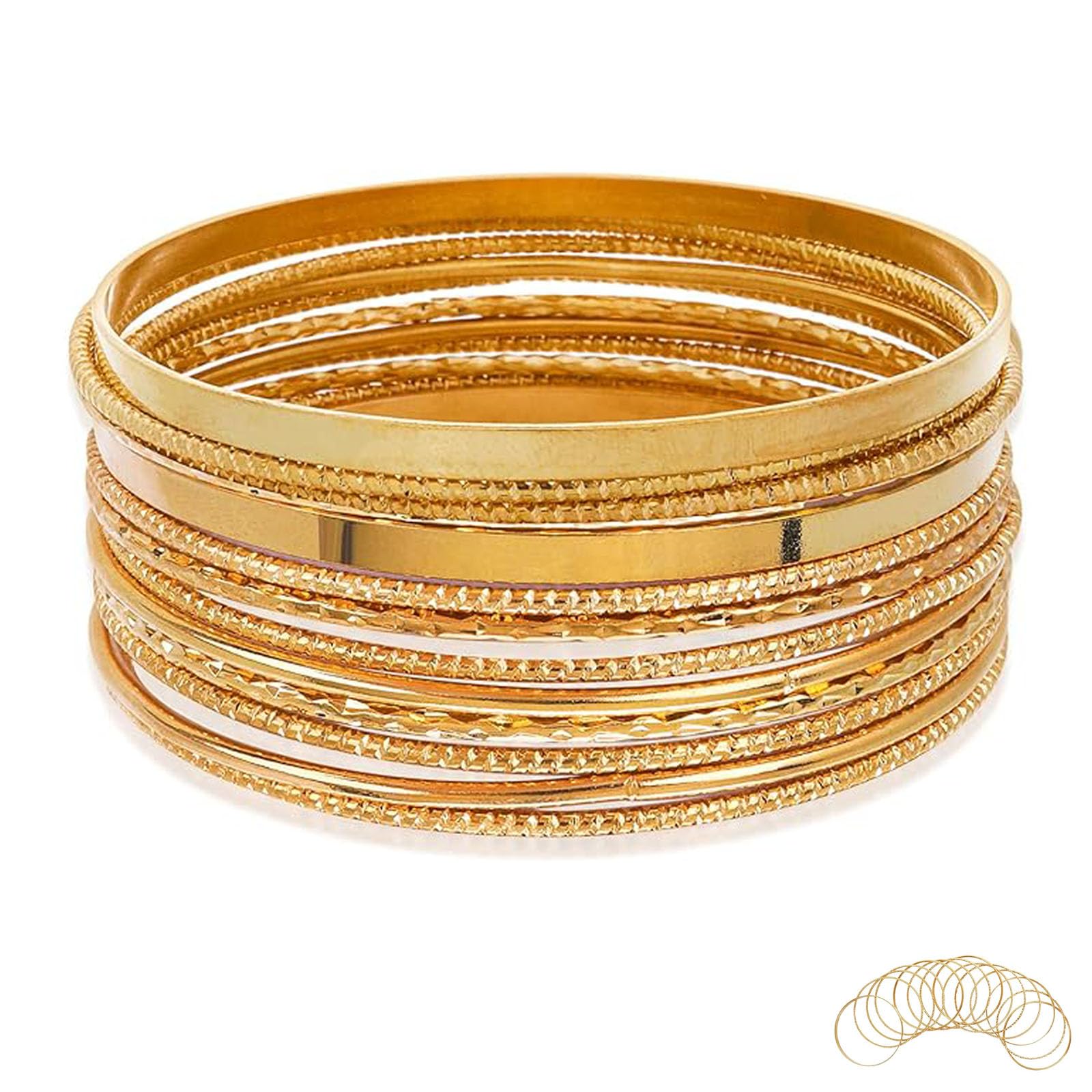 YSFVNP14 Pcs Bangles, Bracelet Set, Stackable Glossy Golden Bangles for Womens, Vintage Cuff Smooth Layered Multi pack Bracelets for Women Girls Wedding Party Costume Accessories