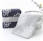 Pidada Ensemble de serviettes à main 4 Motif floral Hydrangea 100% Torchon en coton absorbant doux pour salle de bain (Denim Bleu)