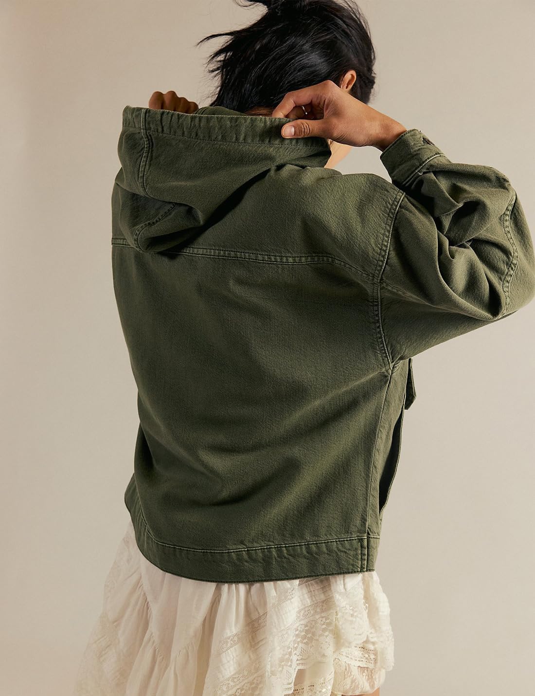 Women's Casual Denim Pullover Jacket Oversized Loose Half Zip Hooded Hoodie Jean Sweatshirt with Pockets