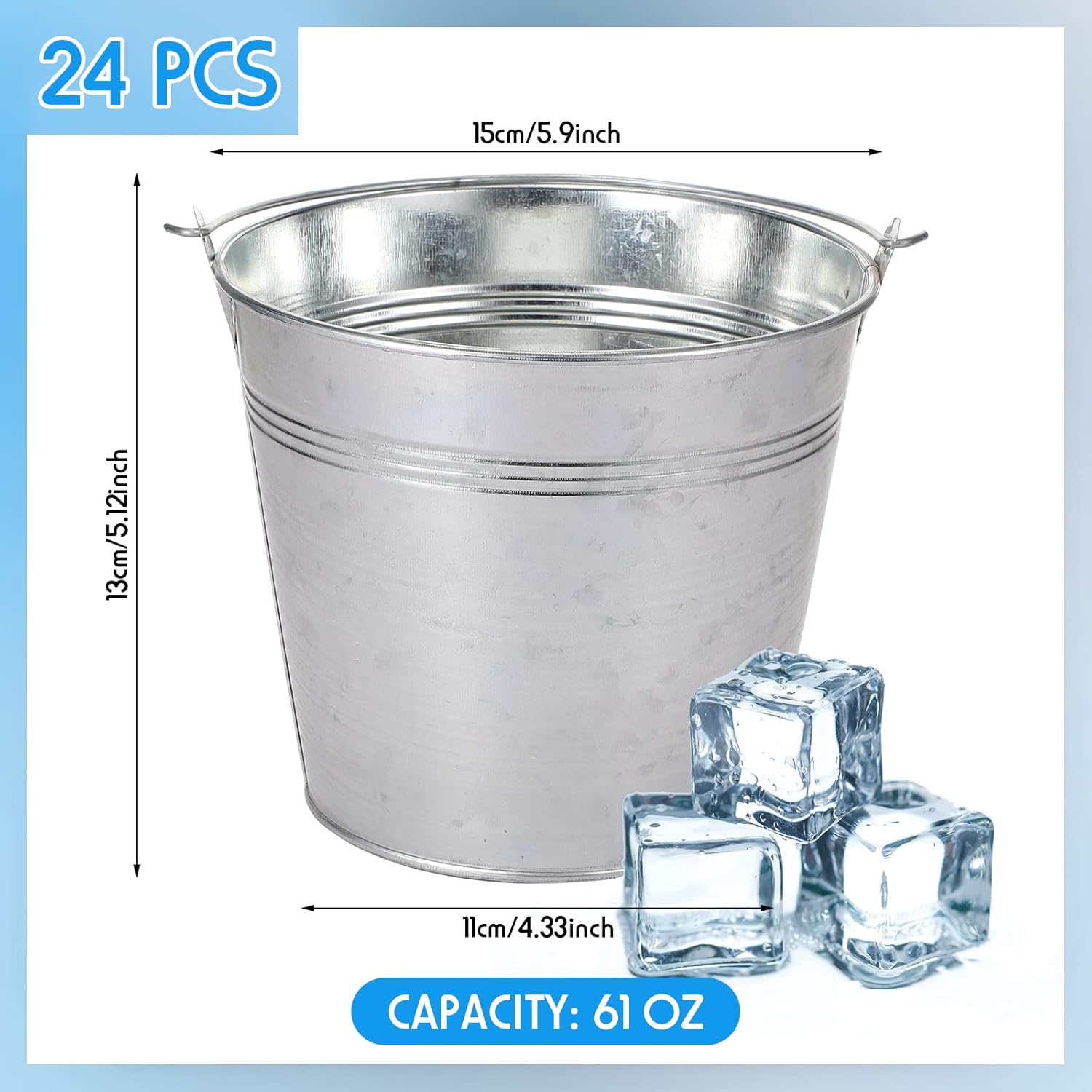 Didaey 24 Pack Galvanized Metal Buckets Bulk 6 Inch Small Ice Buckets Iron Candy Pail with Handle for Garden Planters Vase Table Centerpieces Crafts Wedding Party Favors Accessories Decorations