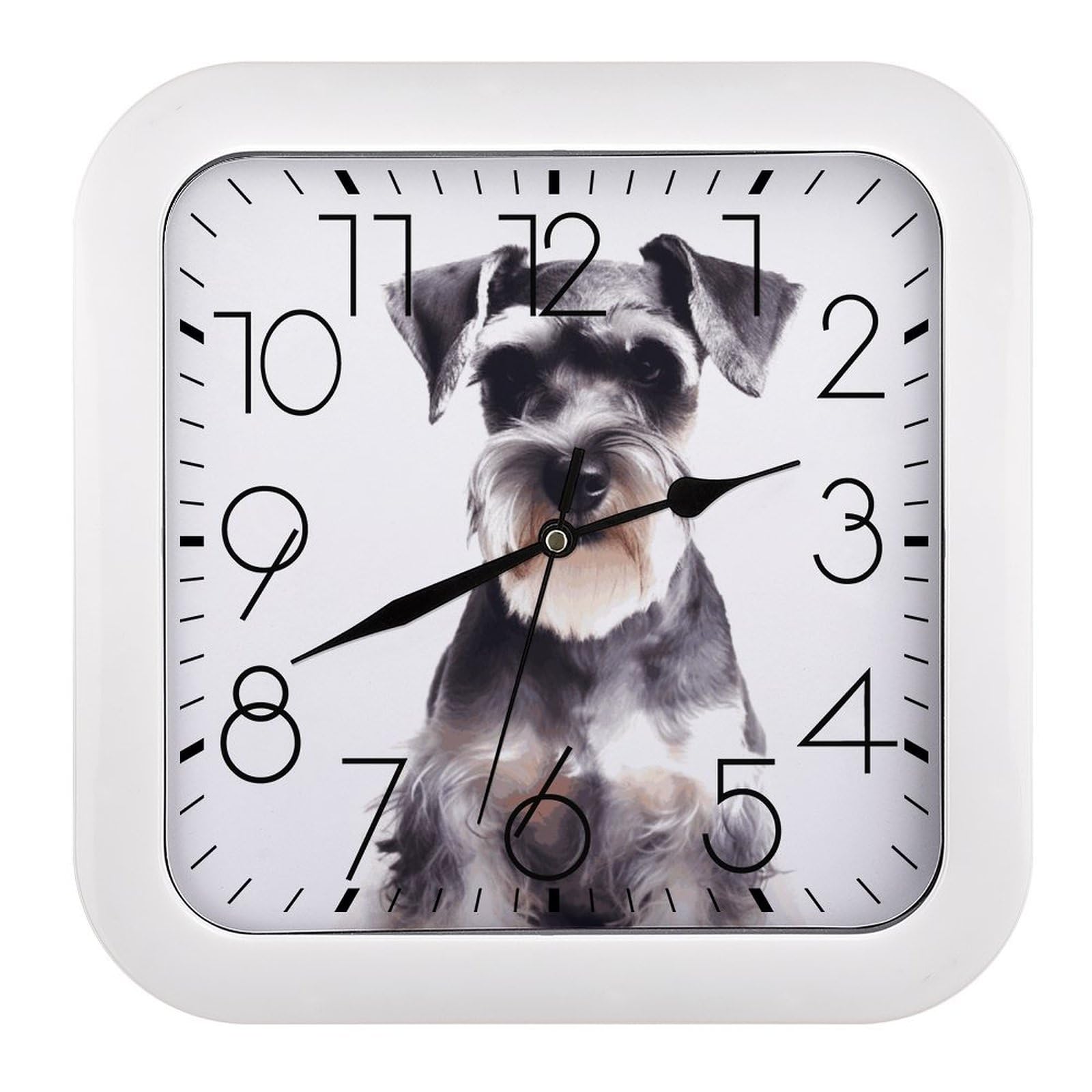 JTREHY Well-Behaved Schnauzer Wall Clock The Sound is Soft Square Timepiece Fashion Precise Easy to Read Numbers | Perfect Living Room Kitchen Or Office Clocks