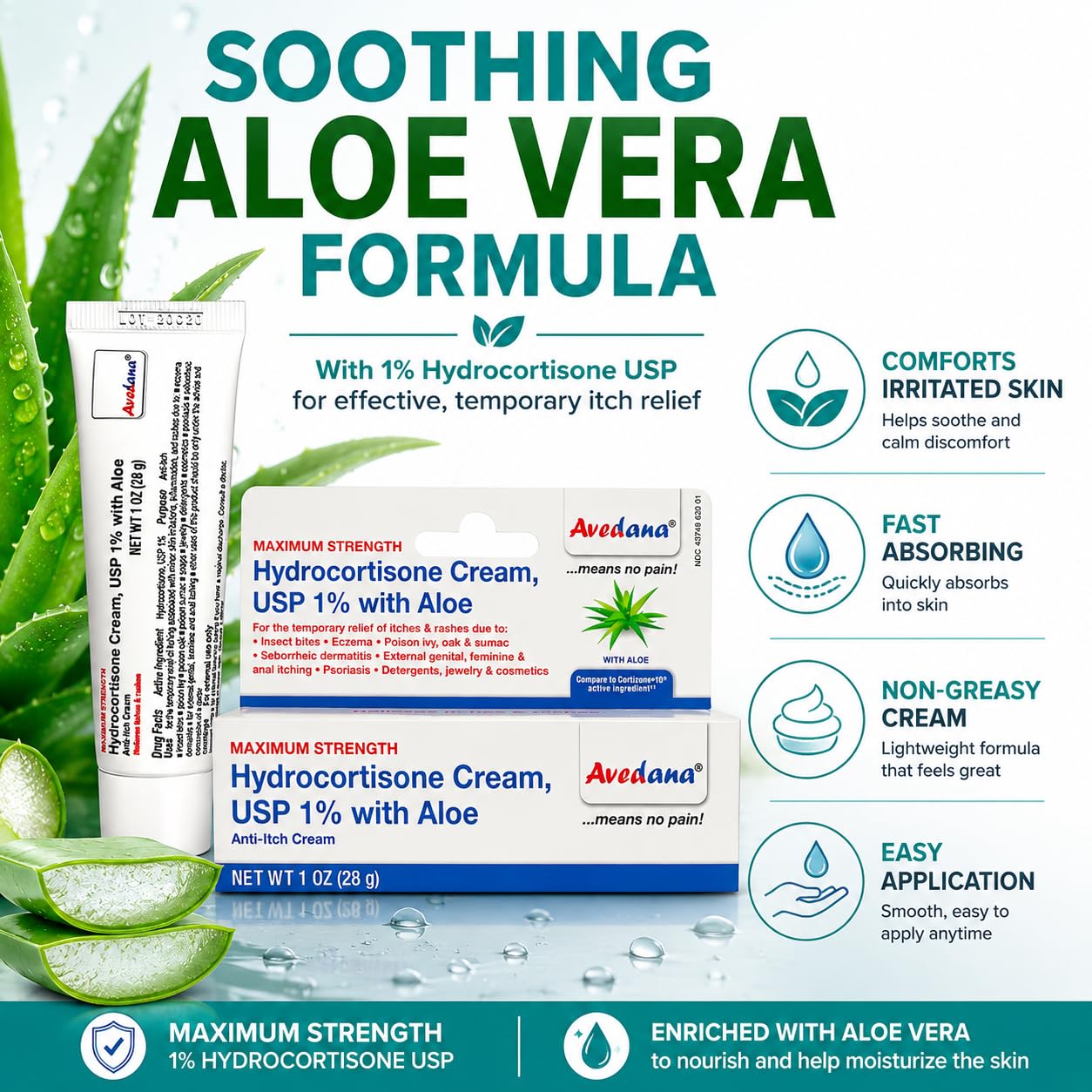 Amazon.com: Avedana Hydrocortisone Cream 1% USP Maximum Strength Anti-Itch  Cream with Aloe Vera, Fast Relief for Eczema, Dermatitis, Poison Ivy,  Poison Oak, Rashes & Bug Bites, 1 Oz : Health & Household