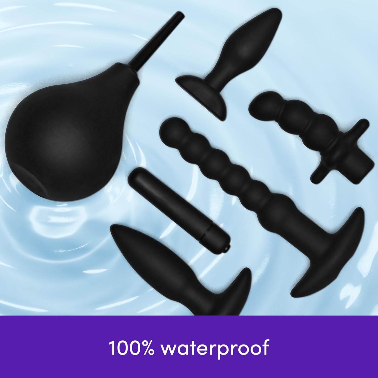 Lovehoney Bumper Booty Anal Toys Kit - 2 Butt Plugs, Anal Beads, Prostate Massager & Douche - Removable Bullet Vibrator Included - Silicone 6 Piece Adult Sex Toy Kit for Couples - Black
