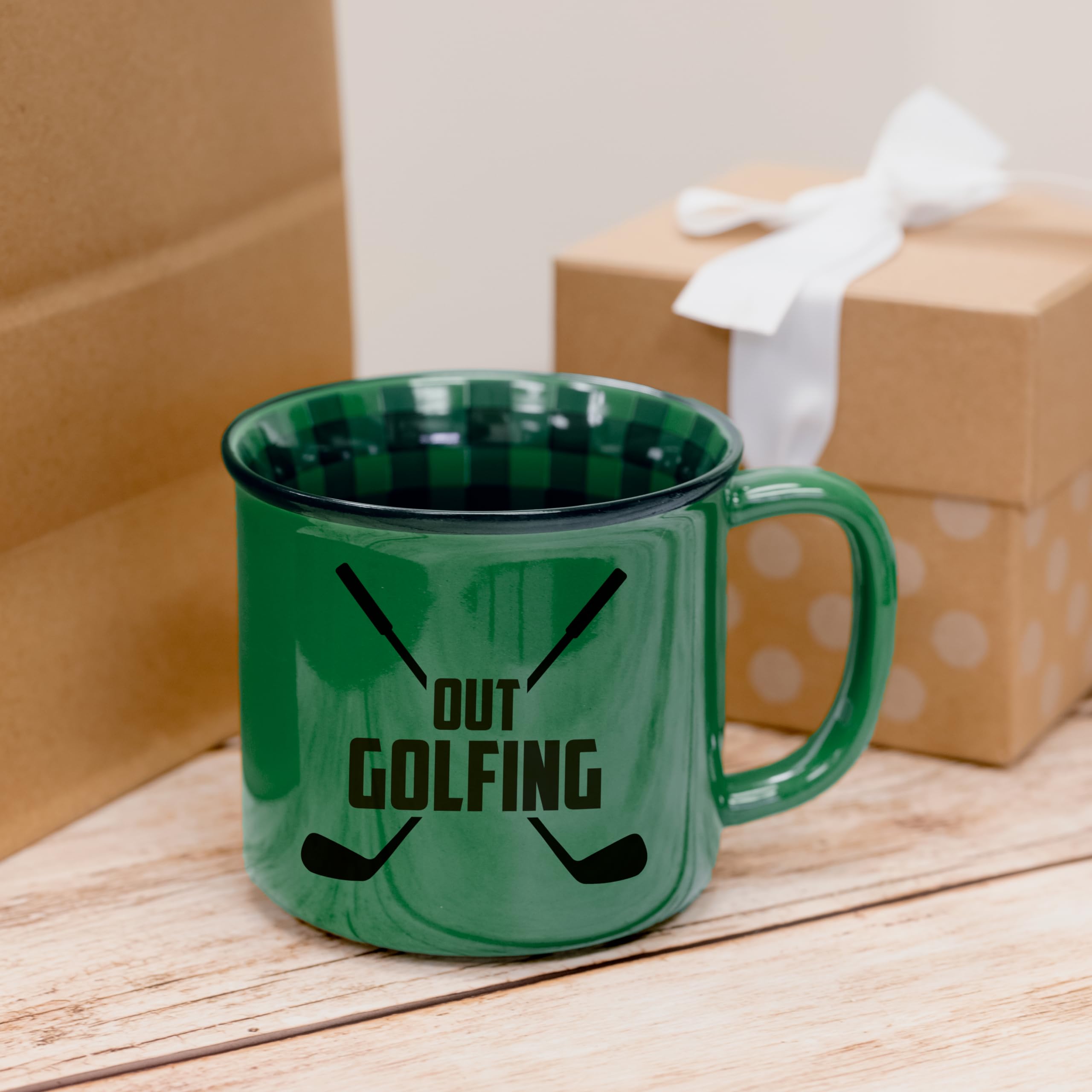 Pavilion Out Golfing - Taza de café de 18 onzas para deportes al aire libre, golf, hombres y mujeres, regalo de golf
