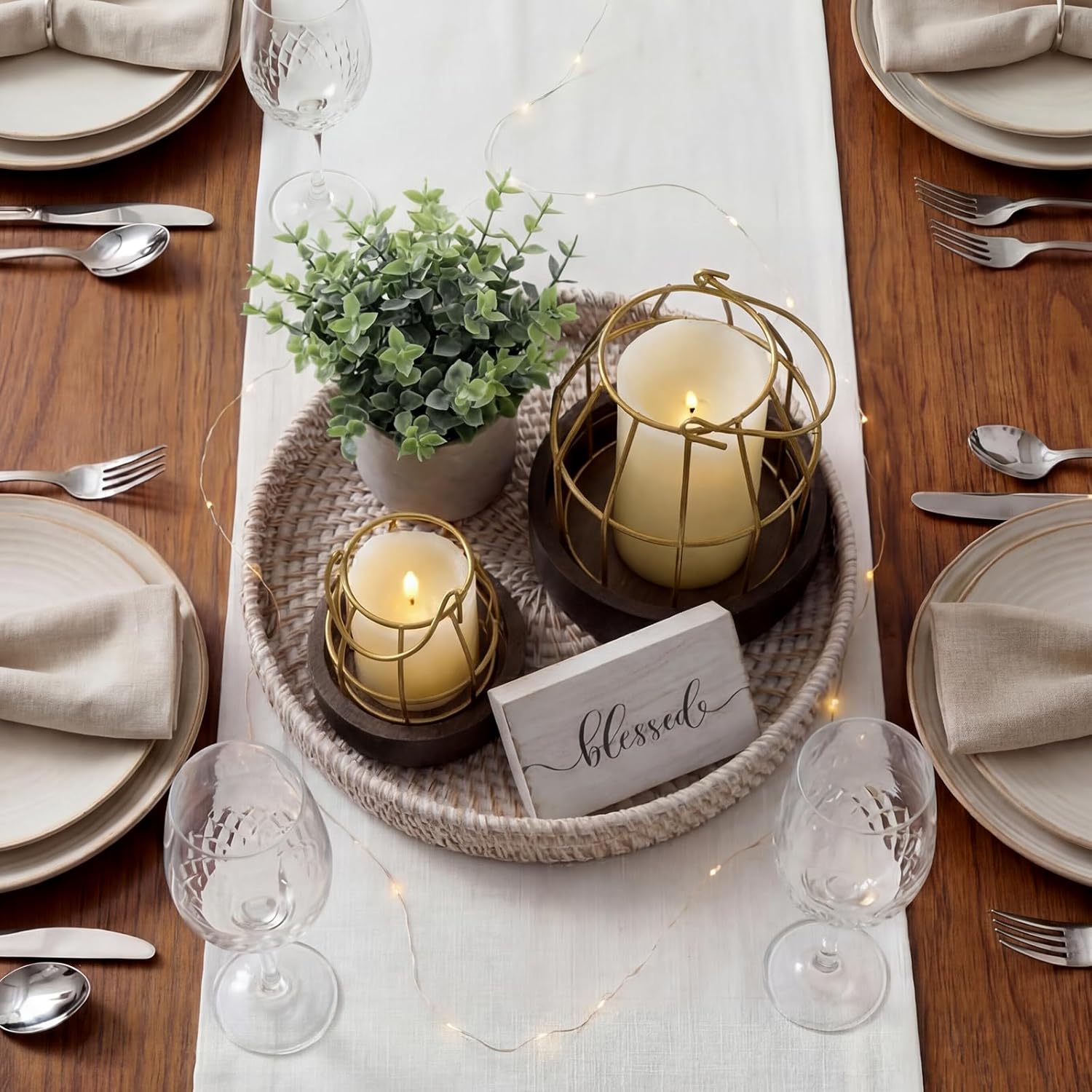 Mumufy Modern Rustic Farmhouse Candle Lantern Set of 5 (Candles are Not Included), Decorative Lanterns for Living Room Table Centerpieces Fireplace Mantle Modern Home Decor(Small,Gold, Burlywood)