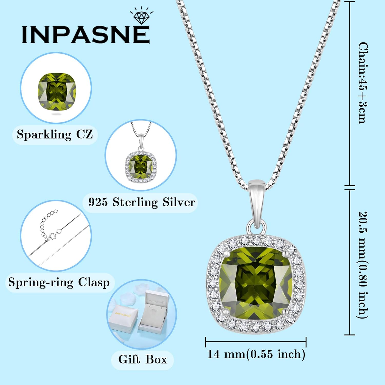 Birthstone Necklace for Women 925 Sterling Silver Princess Cut Halo Necklace Pendant Jewelry Gifts for Her - Image 6