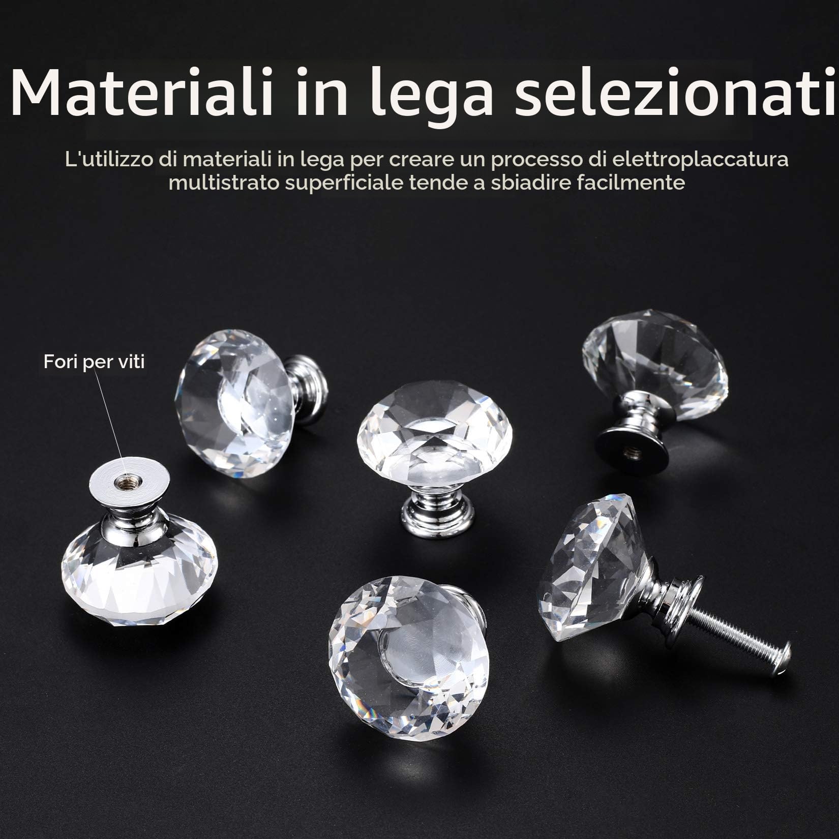 8 Pezzi Pomelli di Cristallo, Maniglie Trasparente per Mobili da Cucina, Cristalli Maniglia per Credenze, Mobile Bagno Cassettiera Armadio Ante Cucina Pomelli - 30mm
