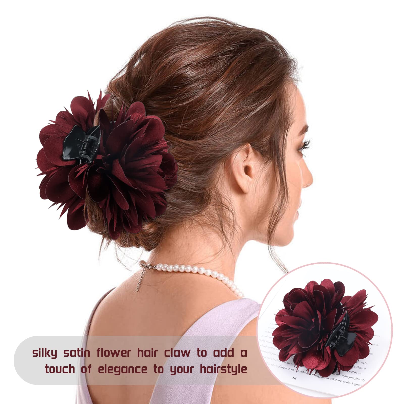 Dizila 4 Pack Plastic Hair Claws with Big Satin Flower Hair Clips Barrettes Jaws Grips Clamps Bun Updo Holders Hair Accessories for Women Girls - Image 3