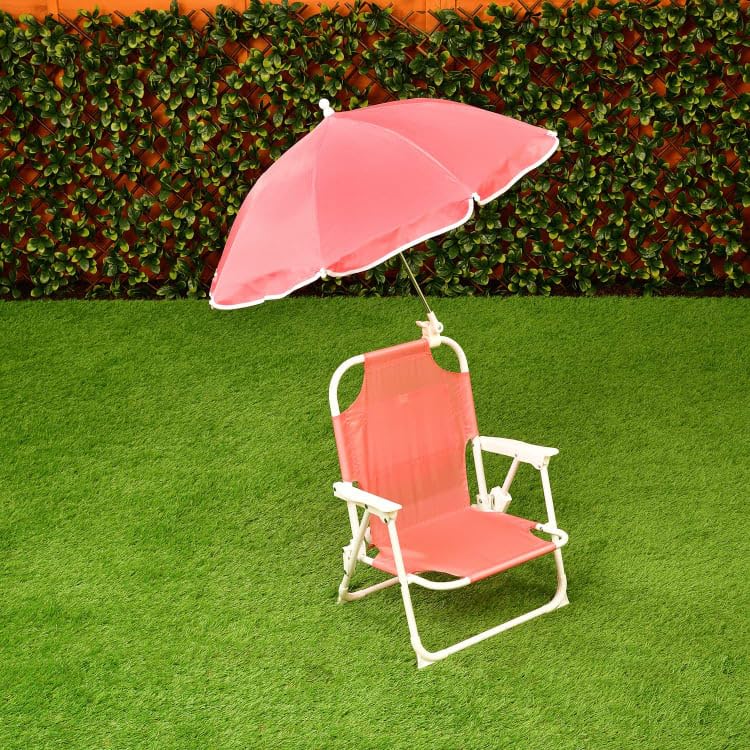 Kids Parasol Chair Set with Sun Shade Umbrella, Children's Folding Beach Garden Chair, Outdoor Patio Sun Shade Seat for Boys & Girls, Lightweight Portable Chair for Garden, Beach, Picnic & Camping.