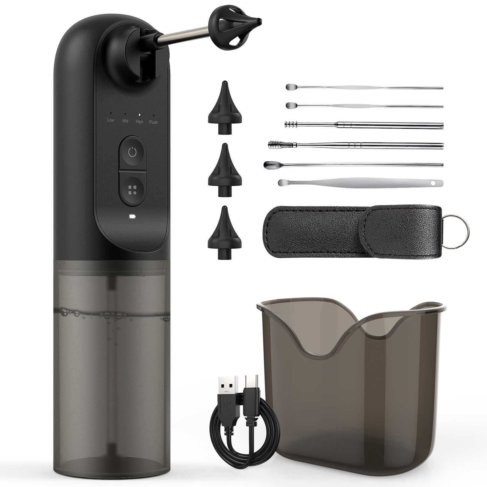 Limpiador de oídos, herramienta de eliminación de cera de oídos, kit de limpieza de oídos, recargable, limpiador de oídos impermeable con 4 ajustes de presión, kit de eliminación de cera de