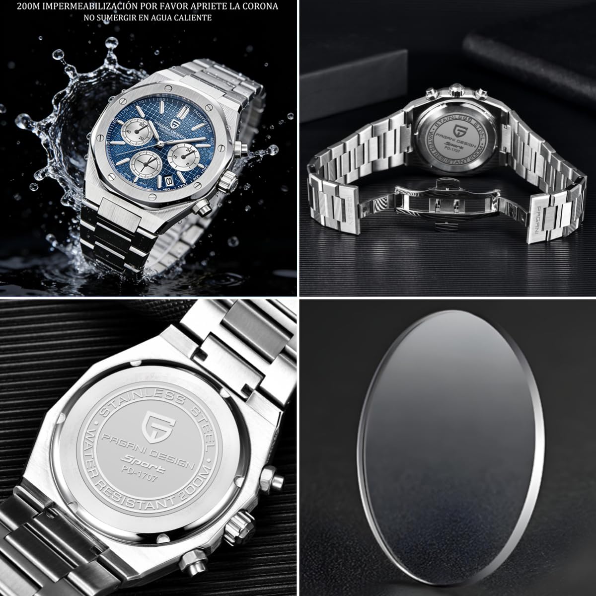 Pagani Design Herren Uhren Elegant Business Sports Quarzuhr Chronograph Armbanduhren Japan VK63 Saphirglas Wasserdicht 100M Analogue Edelstahl Mit