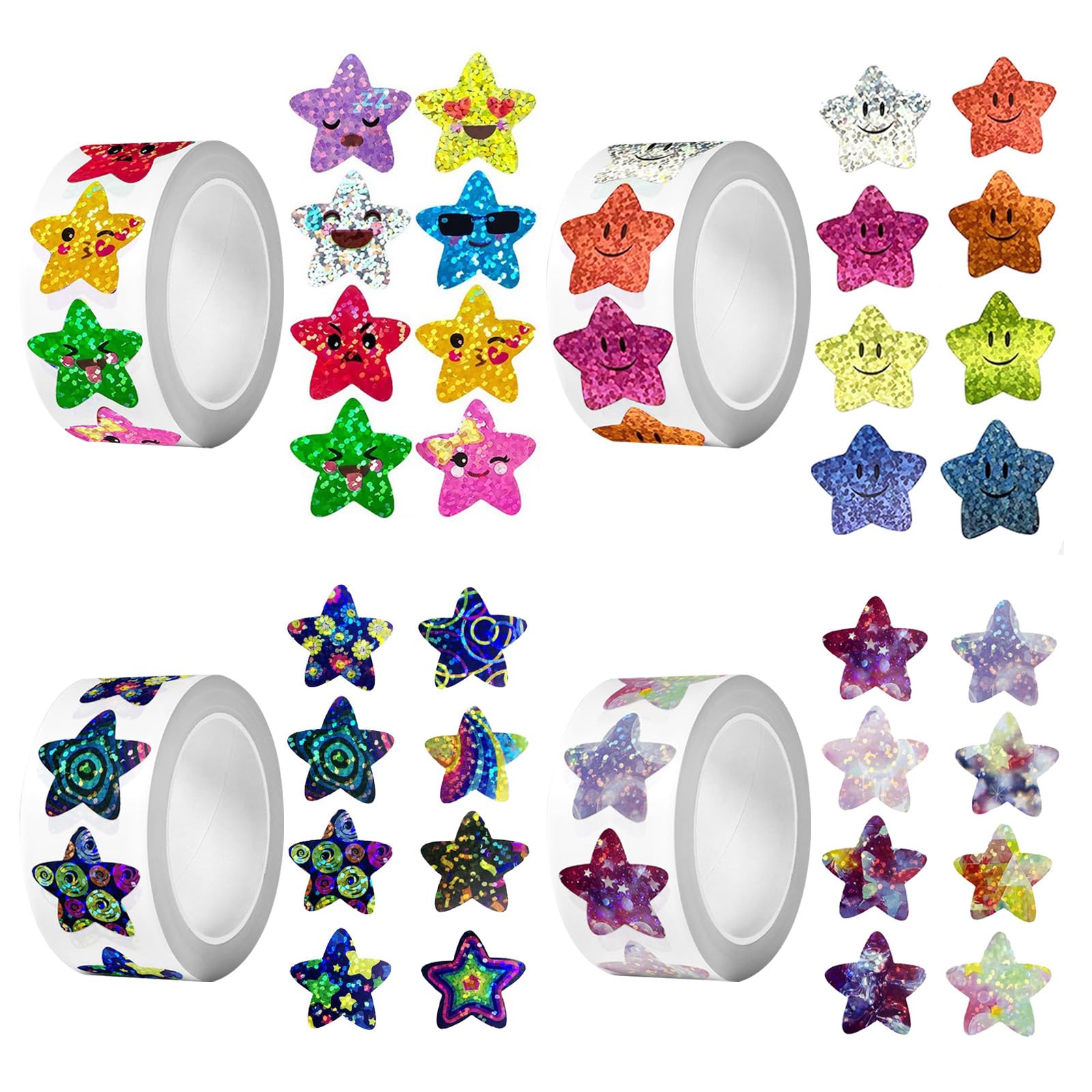 Gudemoore Multicolor 4 Roll Shiny Star Stickers,2000 Pcs Adhesive Reward Stickers,2.5 Cm Motivational Holographic Star Sticker For Children Students Teachers Classroom