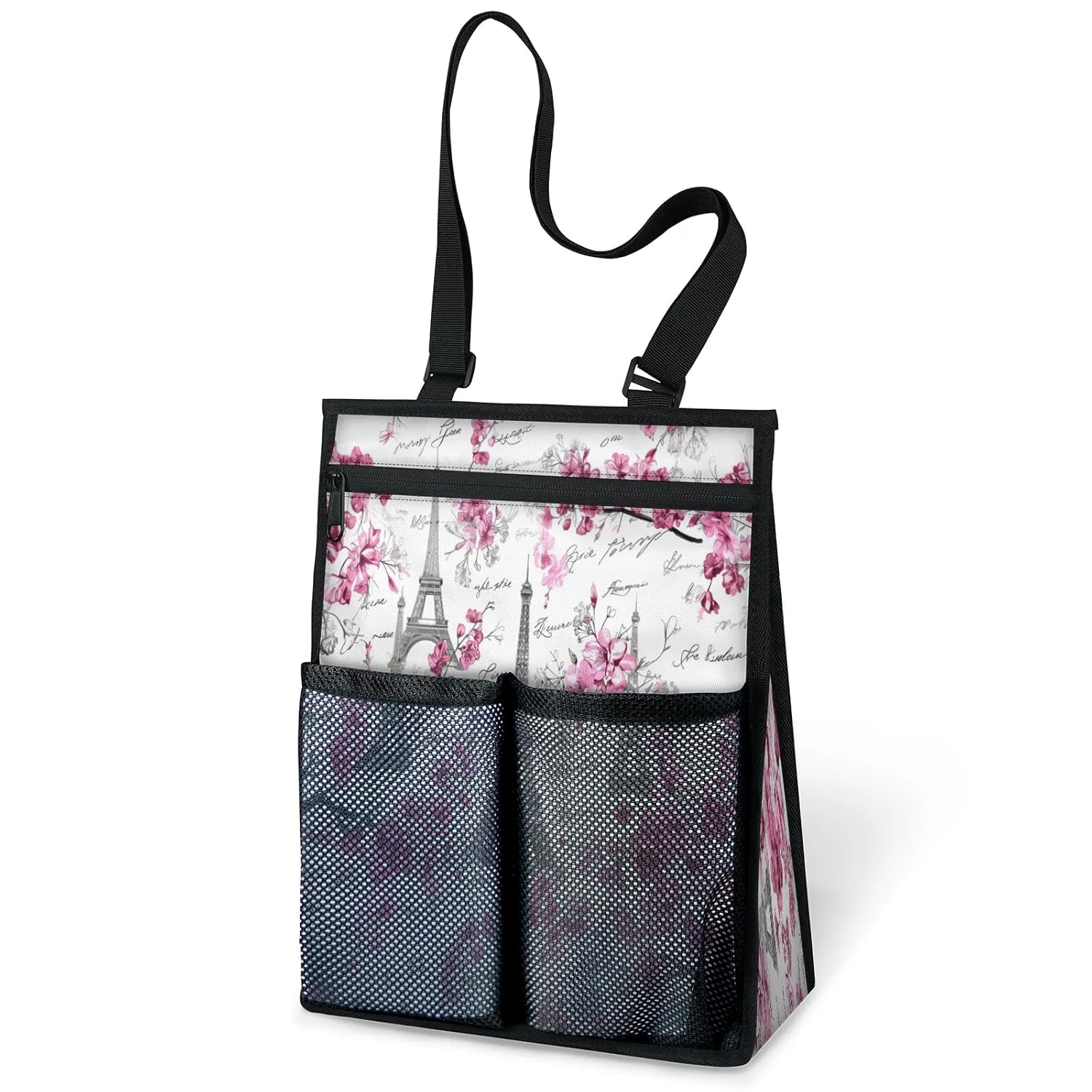 Ourtheme Eiffel Tower Flowers Theme Portable Shower Bag for Travel Gym Camp Beach Tote Shower Caddy Bags Hanging