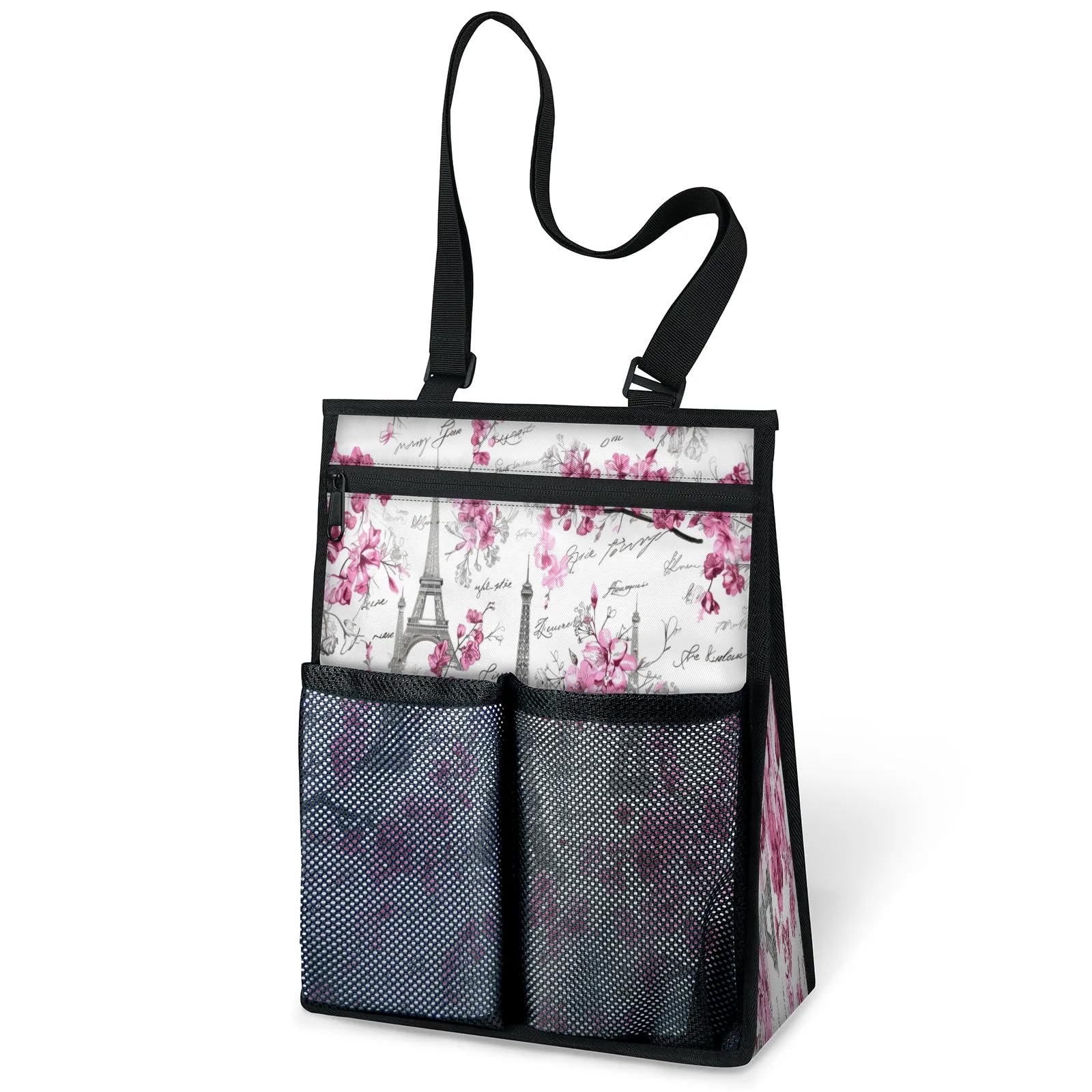 Ourtheme Eiffel Tower Flowers Theme Portable Shower Bag for Travel Gym Camp Beach Tote Shower Caddy Bags Hanging