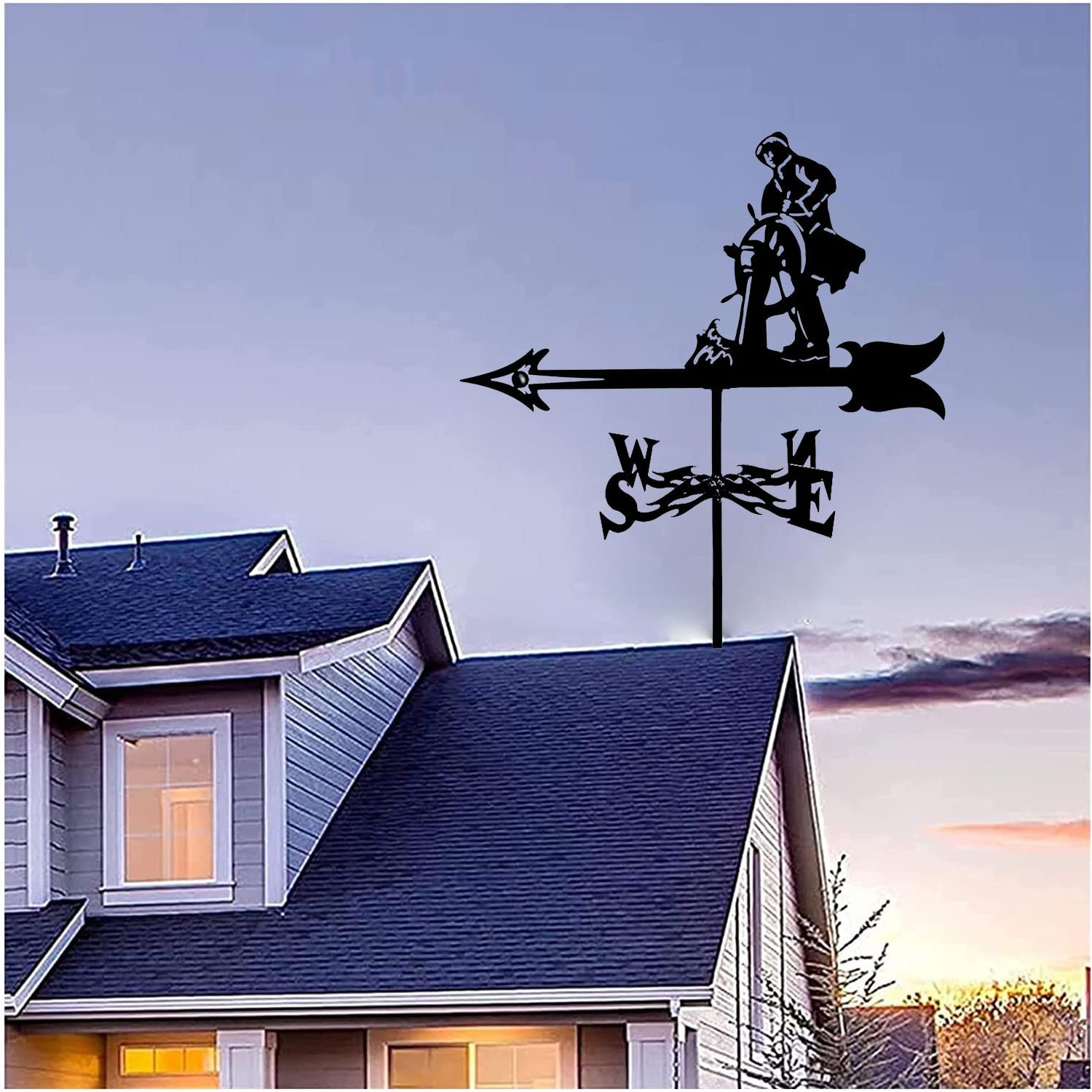 LYY-home Metalowy dach ogrodowy wiatrowy wiatraczek wiatrowy łopatkowy statek hełmak zewnętrzny montaż podwórko dekoracja wiatrowskaz pogodowy wskaźnik kierunku wiatru do domu garażu kopuły stodoła