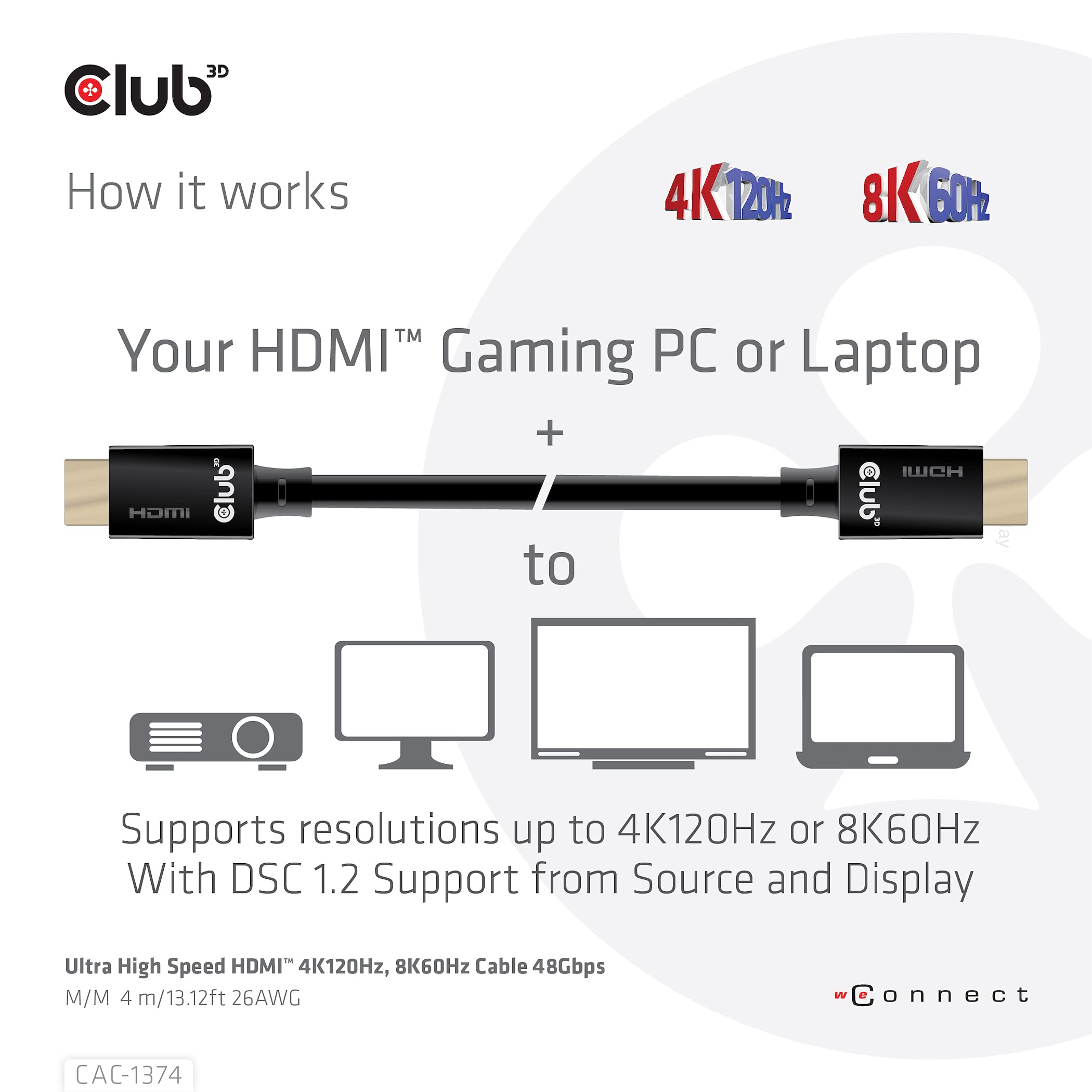 CLUB 3D CABLE HDMI A - A 2.1 ULTRA ALTA VELOCIDAD 10K HDR 4 M RETAIL