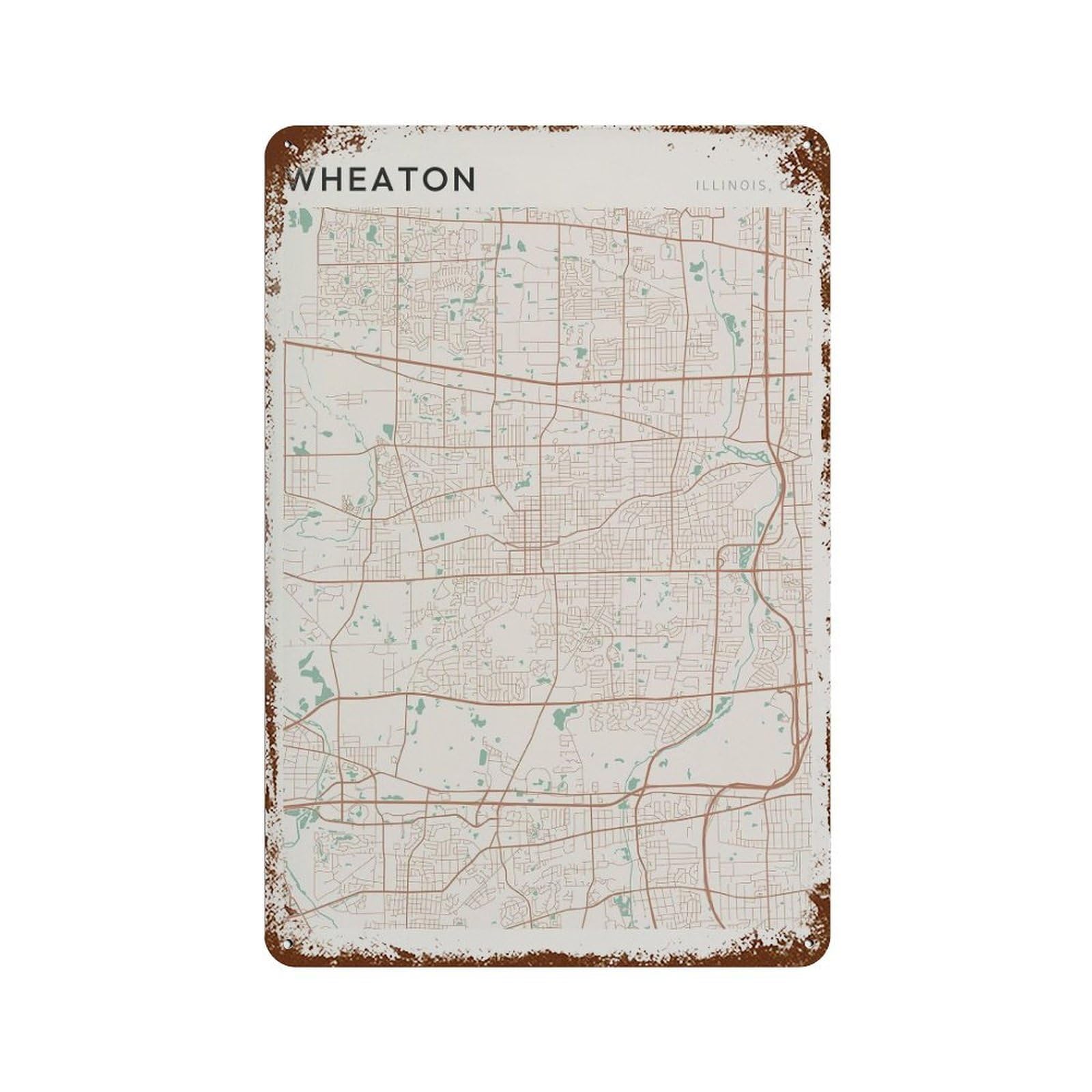 xiaoxiaoshen Wheaton Map Illinois Travel Gift Scandi Wall Decor Art Metal Tin Poster Modern Home Decor Art Home Bar Shop Decorations Vintage Sign 30x20cm