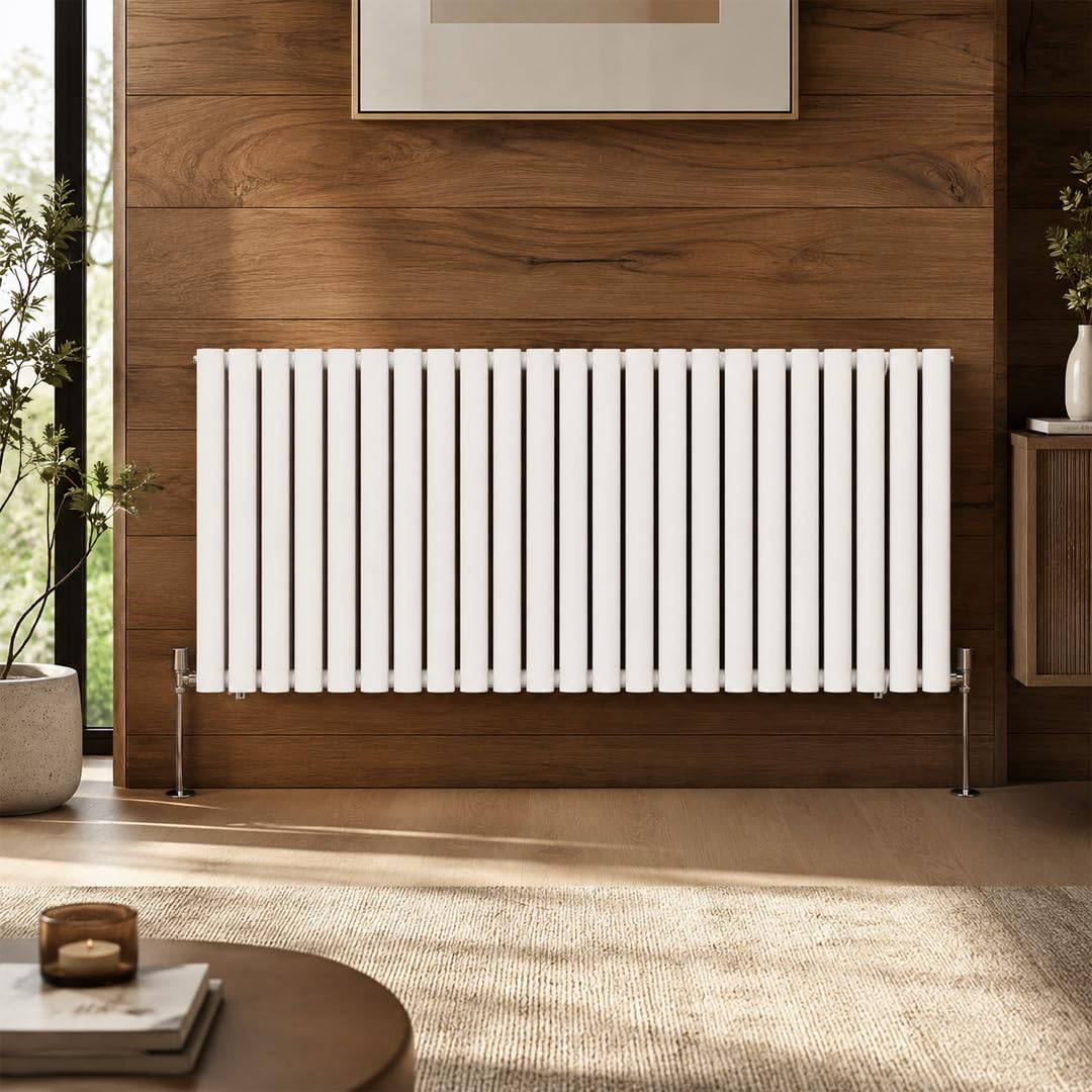 Built Right Oval Designer Radiator, Central Heating Radiator, Horizontal & Vertical Single or Double Panel Oval Tube Radiator, White or Anthracite, Multiple Sizes (White, 600 x 1380 - Single)