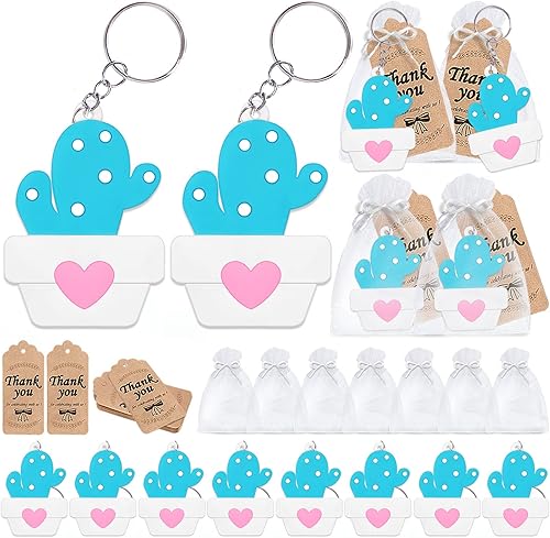 CiciBear Paquete de 60 recuerdos de fiesta con 20 llaveros 20 etiquetas y 20 bolsas para fiesta de cactus fiesta de cinco de mayo fiesta de