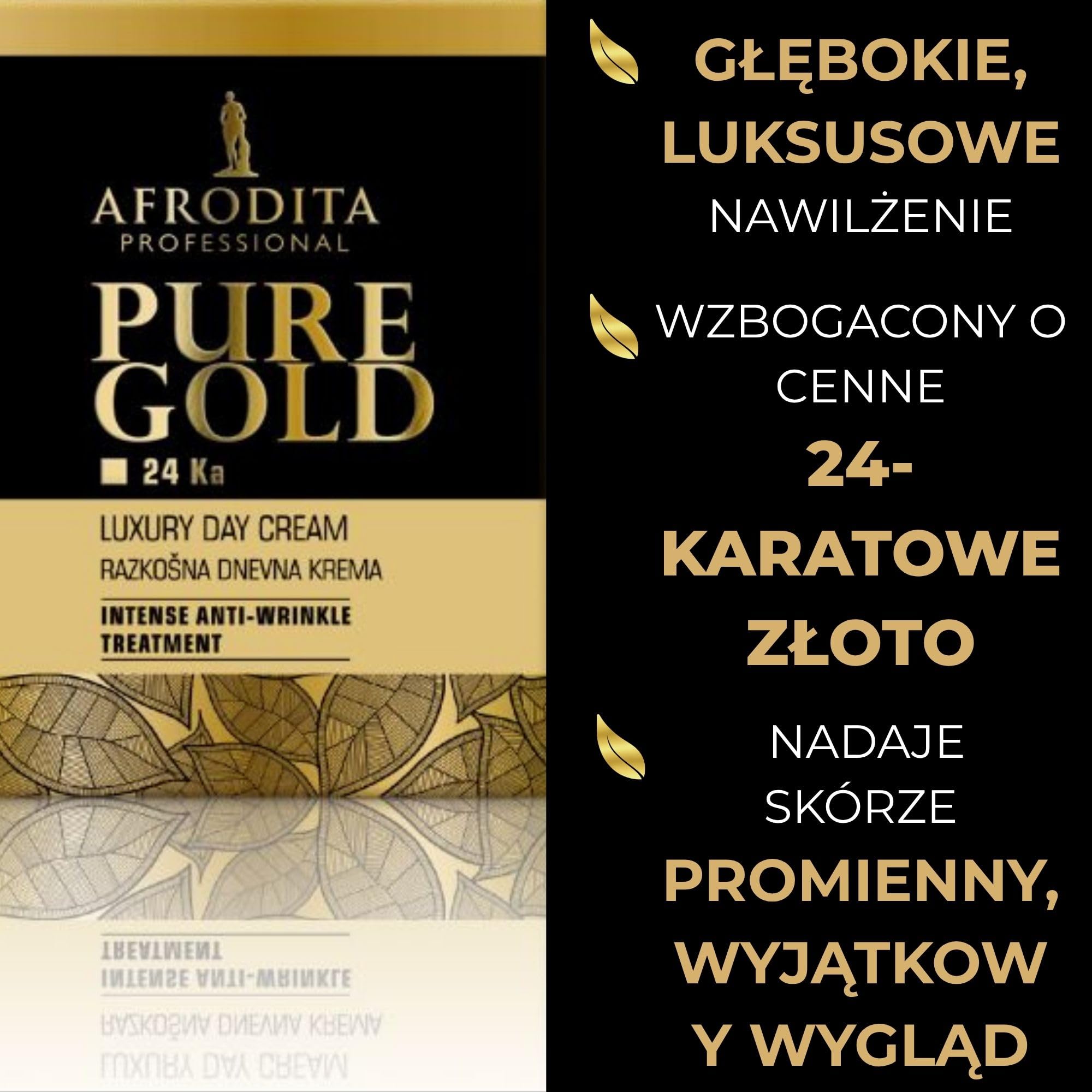 Afrodita Professional Pure Gold 24 Ka luksusowy krem na dzień l 50 ml l wydajna formuła przeciwstarzeniowa z cząsteczkami czystego 24-karatowego złota