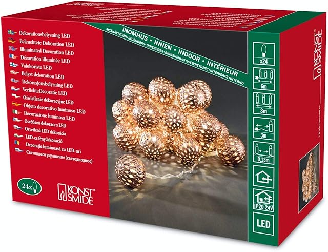 Konstsmide 3156-603EE Decoration Indoor 24 LEDs Copper Moroccan Style Metal Balls Light String - Warm White