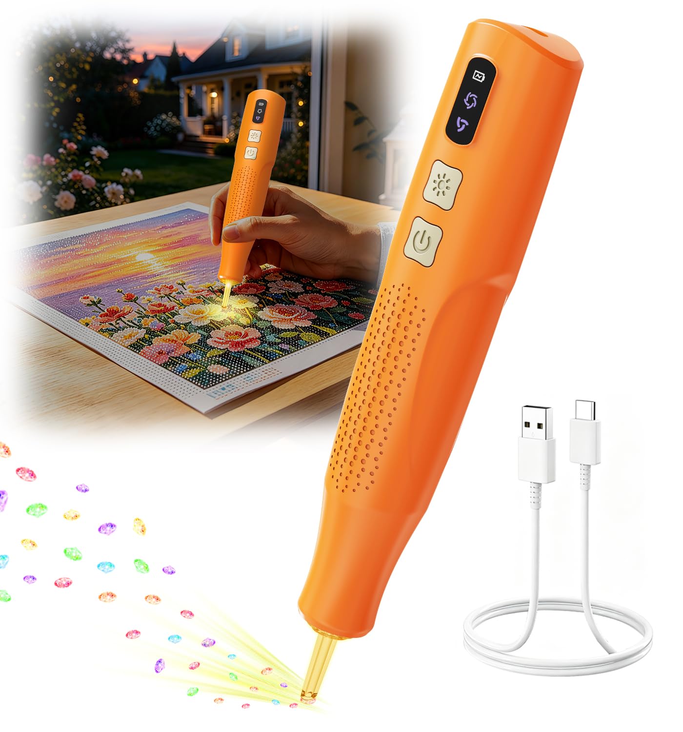 GAMPLAE Elektrischer Diamond Painting Stift Kabellos & Wiederaufladbar, 2 Saugmodelle, Ergonomischer Griff Diamond Painting Zubehör für Mütter/Frauen/Liebhaber von Diamantmalerei