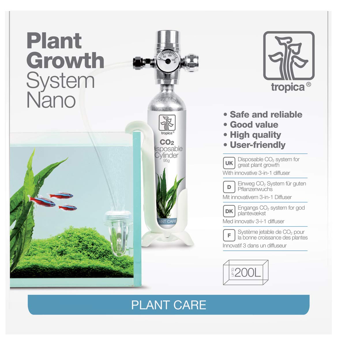 Tropica CO2 Set Anlage - Düngung für Pflanzen bis 200l Aquarien Nano Becken