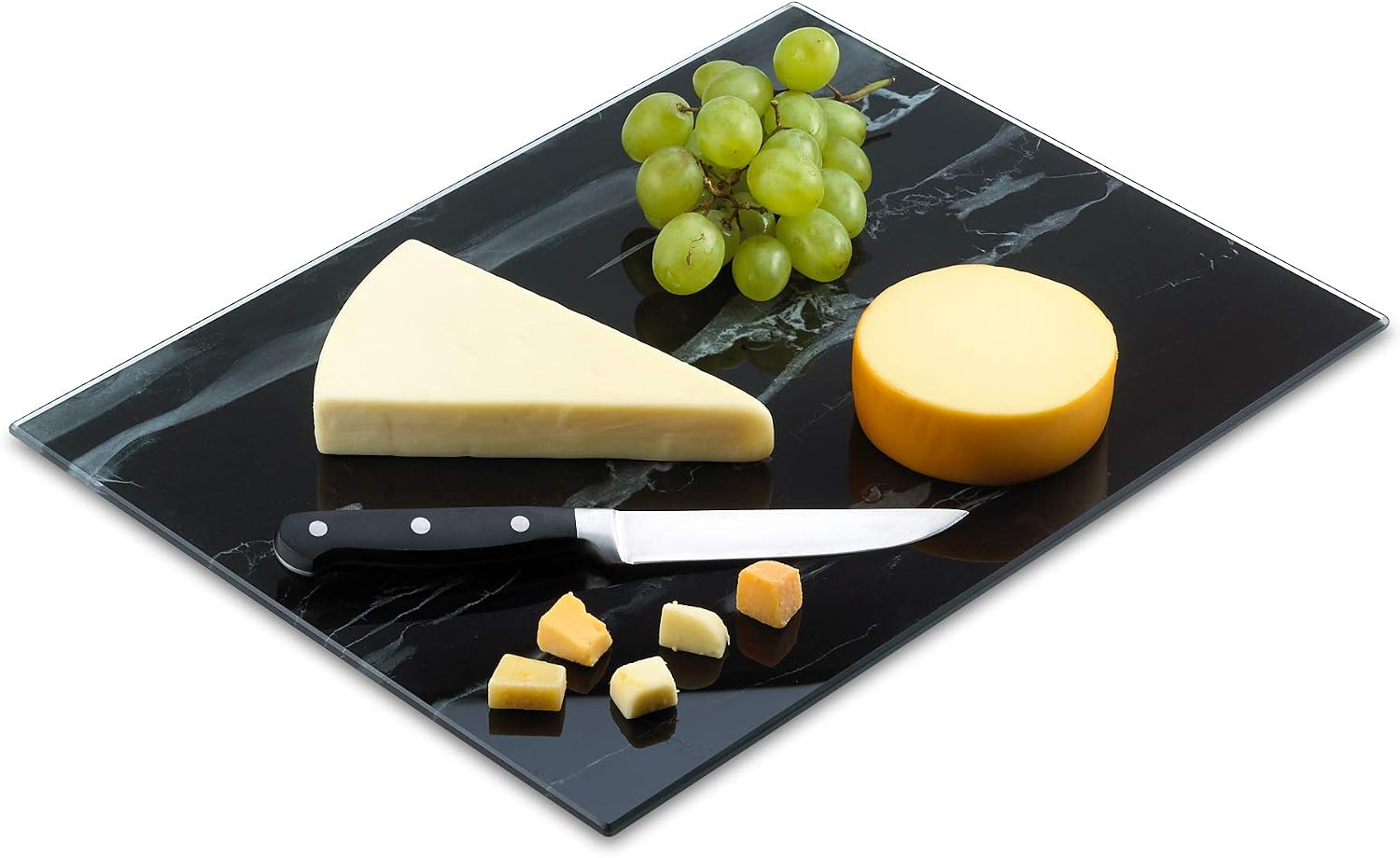 Tempered Glass Marble Pattern Cutting Board 16 x 20 Inch - Scratch, Heat, Shatter Resistant, Dishwasher Safe – Decorative Tray (Black Marble)