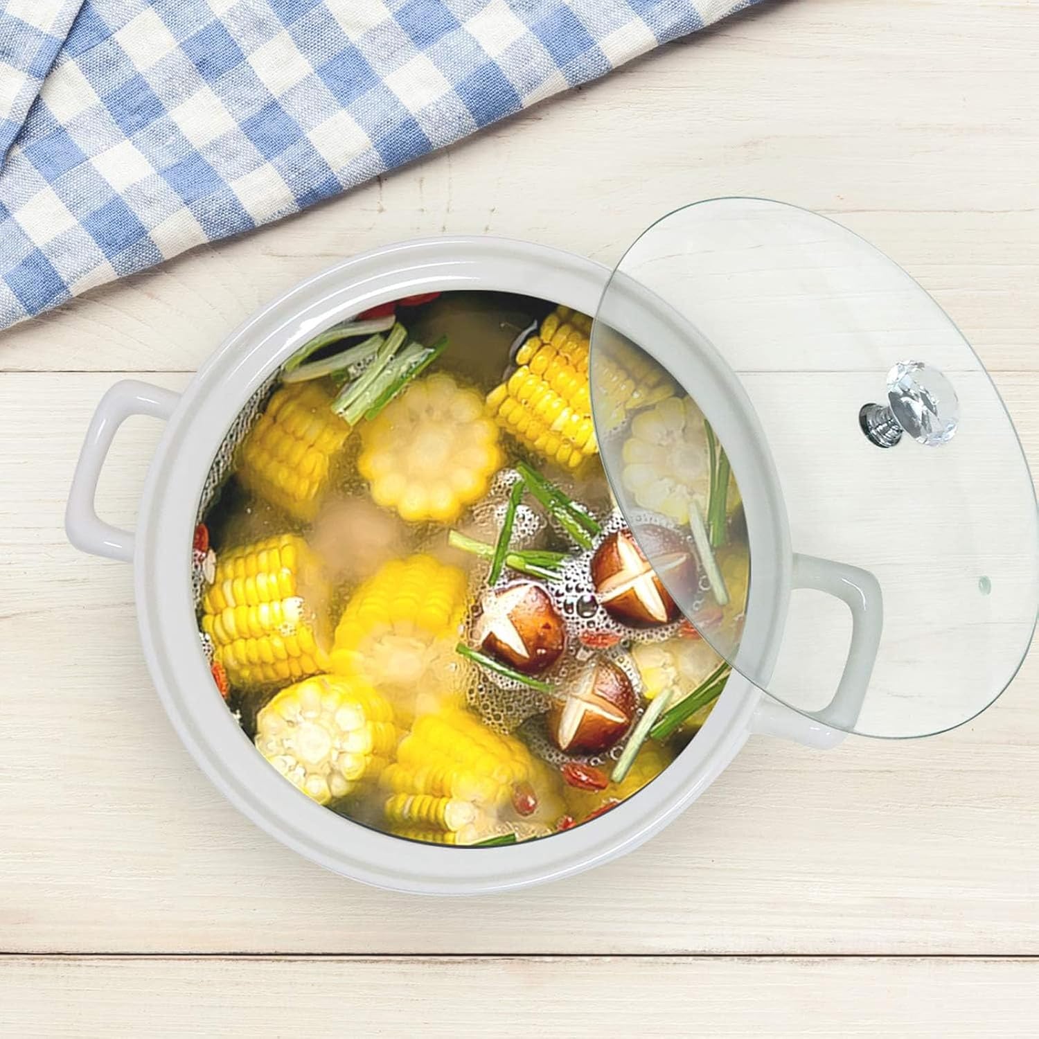 Ceramic Serving Soup Tureen Bowls with Glass Lid Suitable for Restaurant Home Kitchen Decoration Cute Ceramic Covered Tureens for Soup, White Porcelain,9 inches