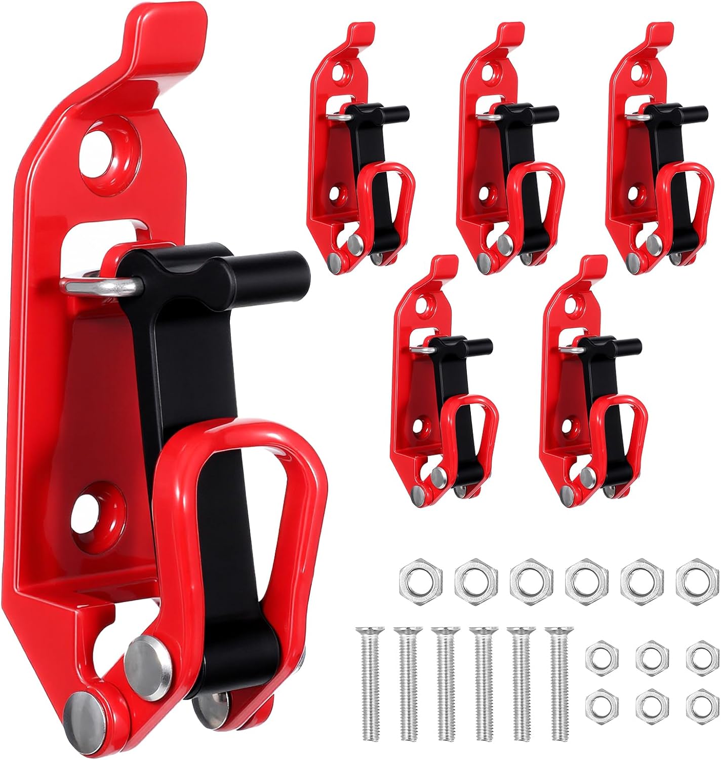 cobee 6Pcs Red Shovel Holder for Truck, Heavy Duty Roof Rack Shovel Mount Zinc Alloy Quick Release Wall Mount Holder Brackets Kit for Axe Tools Garage Storage