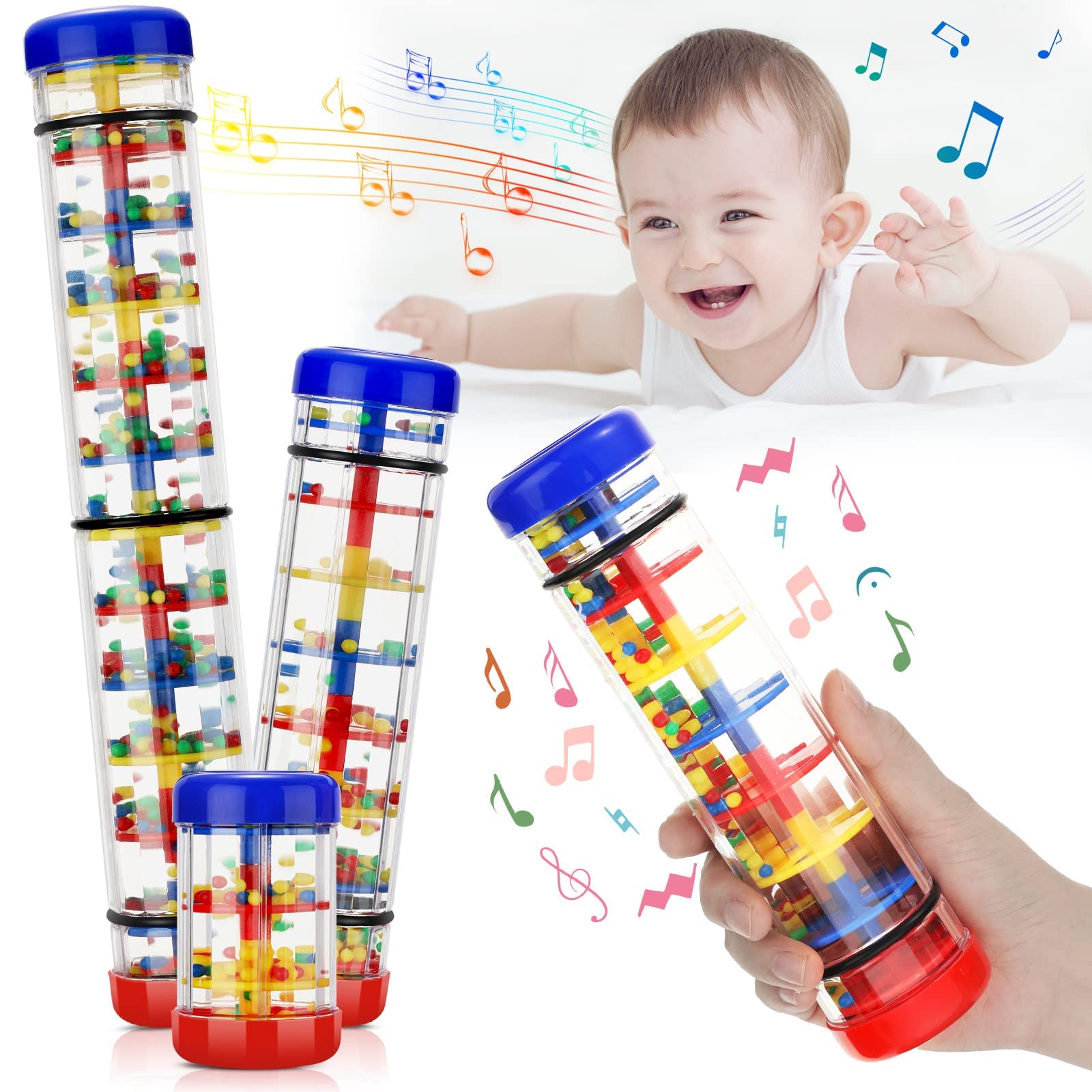 Rain Stick for Baby Shaker Sensory Auditory Musical Instrument Rattle Tube Plastic Toy for Boys and Girls, 4 Inches, 8 Inches, 12 Inches, One for Each Size 3 Pieces