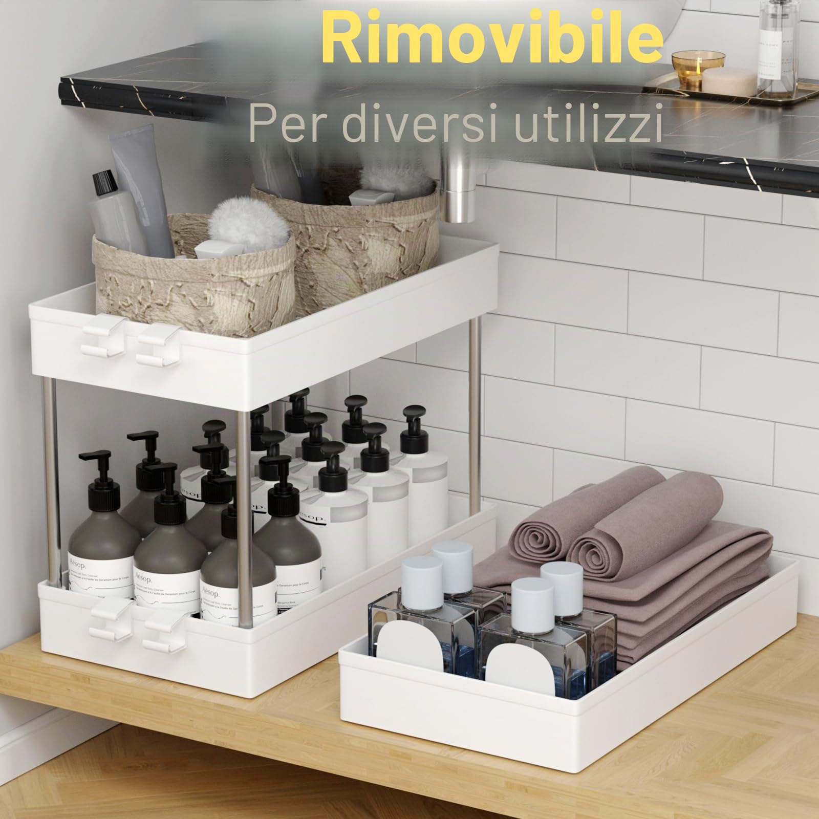 Carrello Portaoggetti a 3 Ripiani, Carrellino Cucina Salvaspazio a Ruote, carrello scorrevole, Scaffale alto e Stretto per cucina, bagno, lavanderia, camera da letto, spazi stretti, 60 x 40 x 22 cm