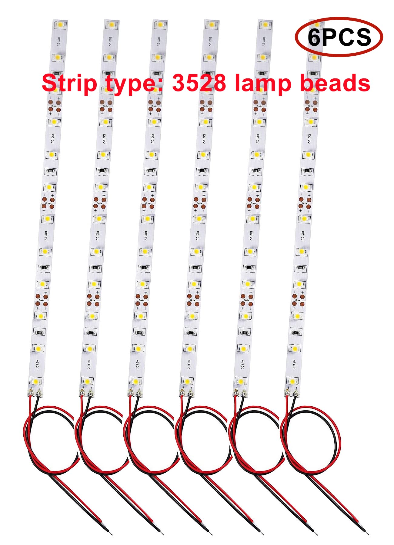 HUAZIZ 6 Pezzi Precablato Bianco Caldo Striscia Led 3528 SMD 12- LED Luce Autoadesiva 12 V ~ 18 V 35CM per il modello treno layout led per modellismo