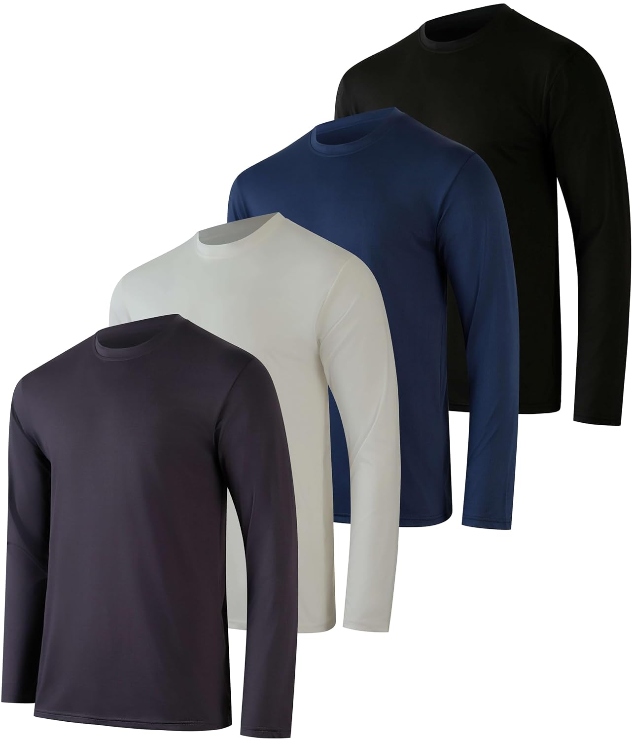 Real Essentials 4 Pack Mens Long Sleeve Dry Fit T Shirts Hiking Fishing Workout Gym Work Sun UPF